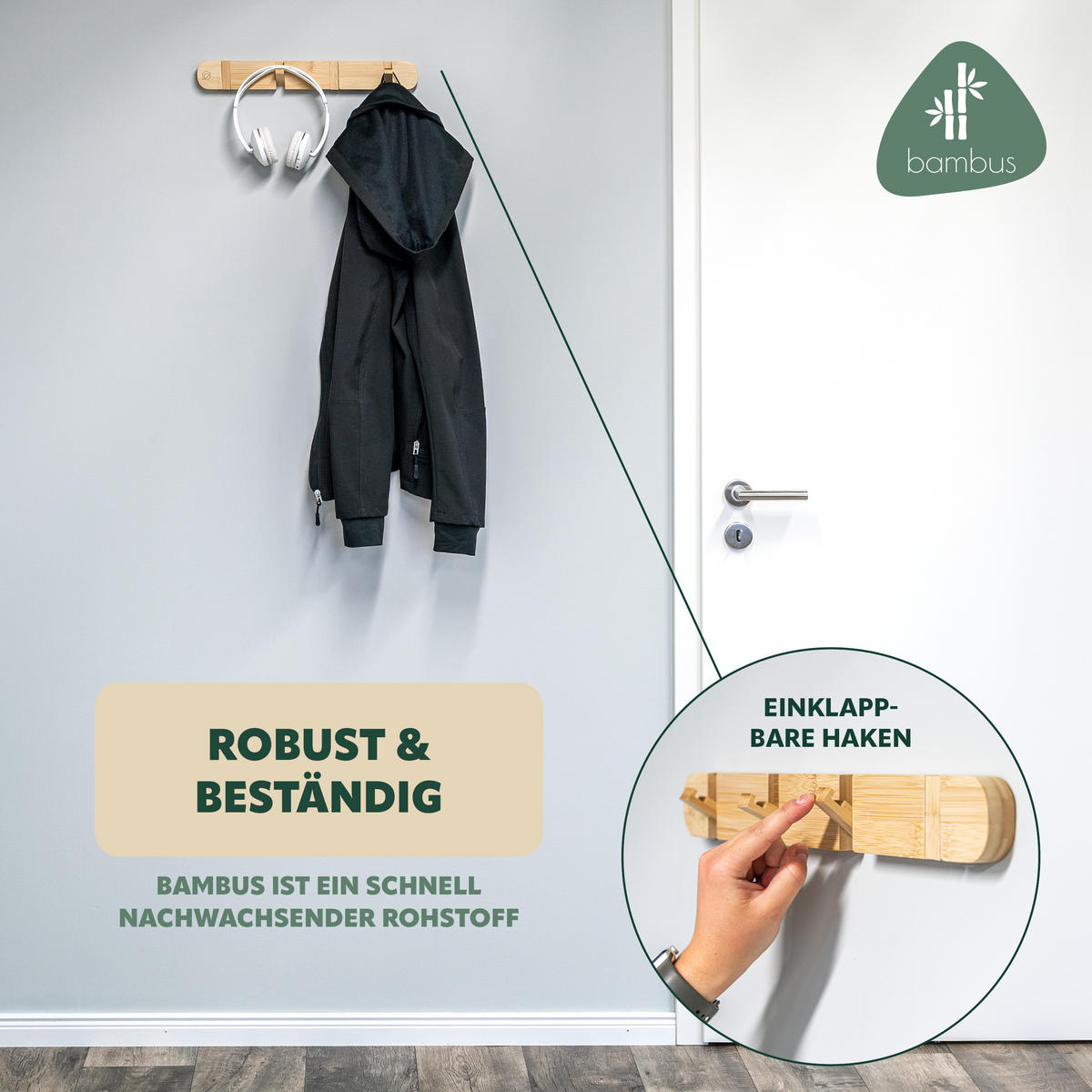 HAKENLEISTE, Bambus - Braun, Holz (40/5.5/5cm) - eluno