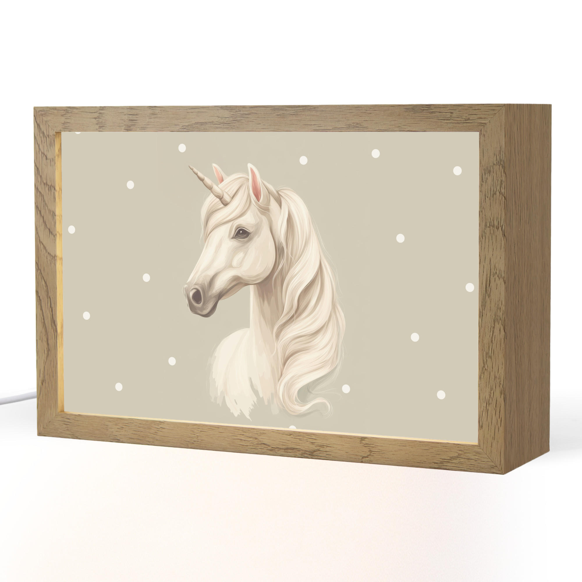 NACHTTISCHLAMPE Einhorn - Weiß - Punkte 30x20 cm - Taupe, Holzwerkstoff (8/30/20cm)