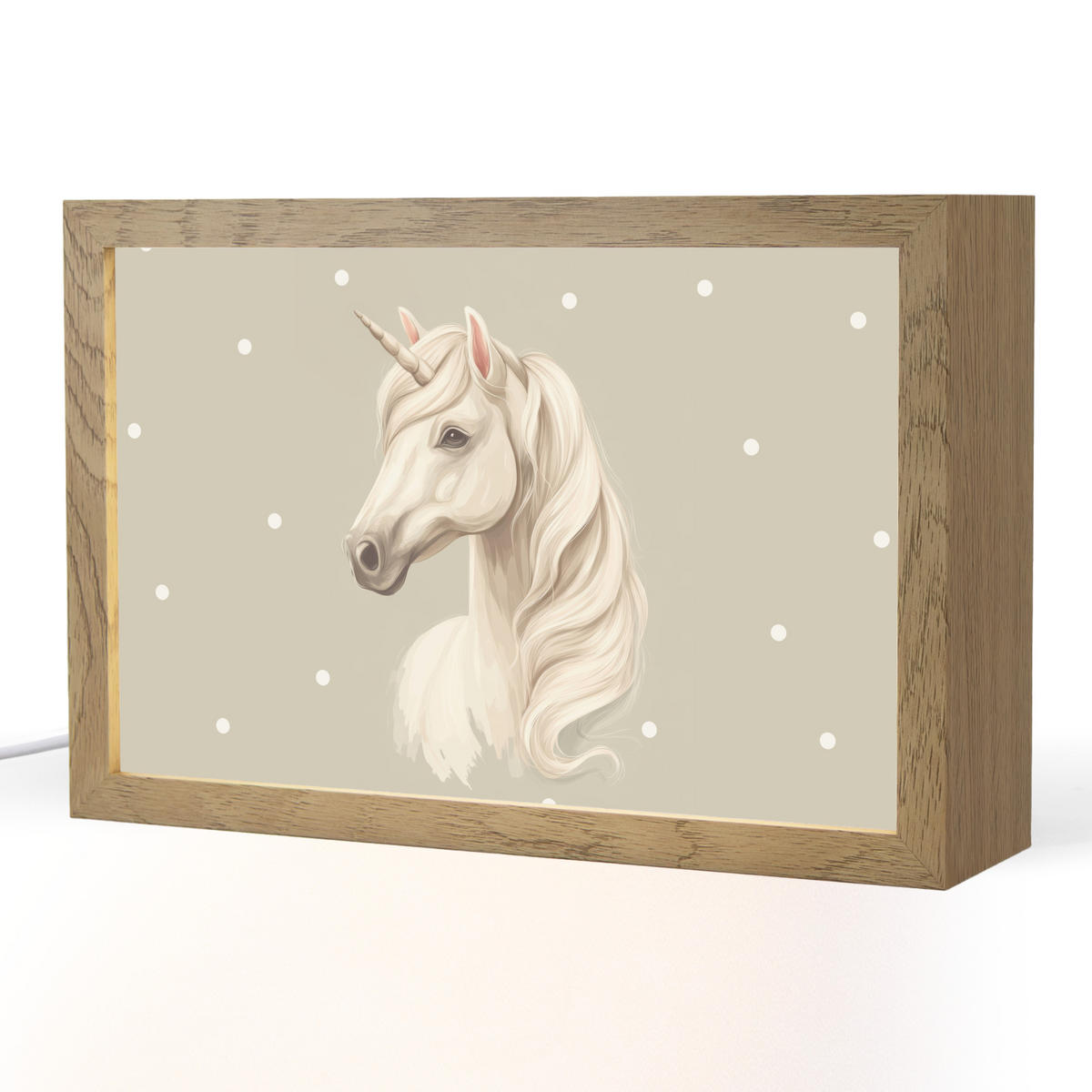 NACHTTISCHLAMPE Einhorn - Weiß - Punkte 30x20 cm - Taupe, Holzwerkstoff (8/30/20cm)