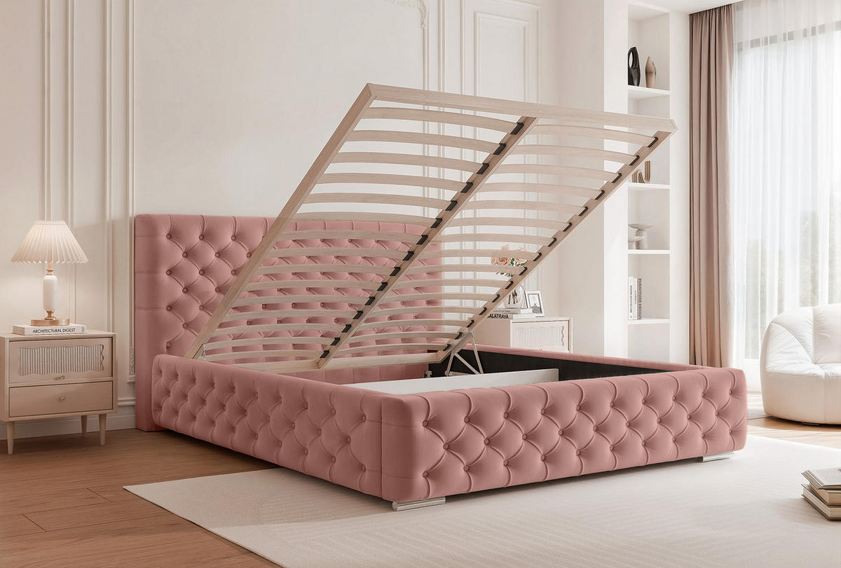 POLSTERBETT CALLIA 120x200 cm, Rose - Rosa, Textil (200/120cm) - Fedve