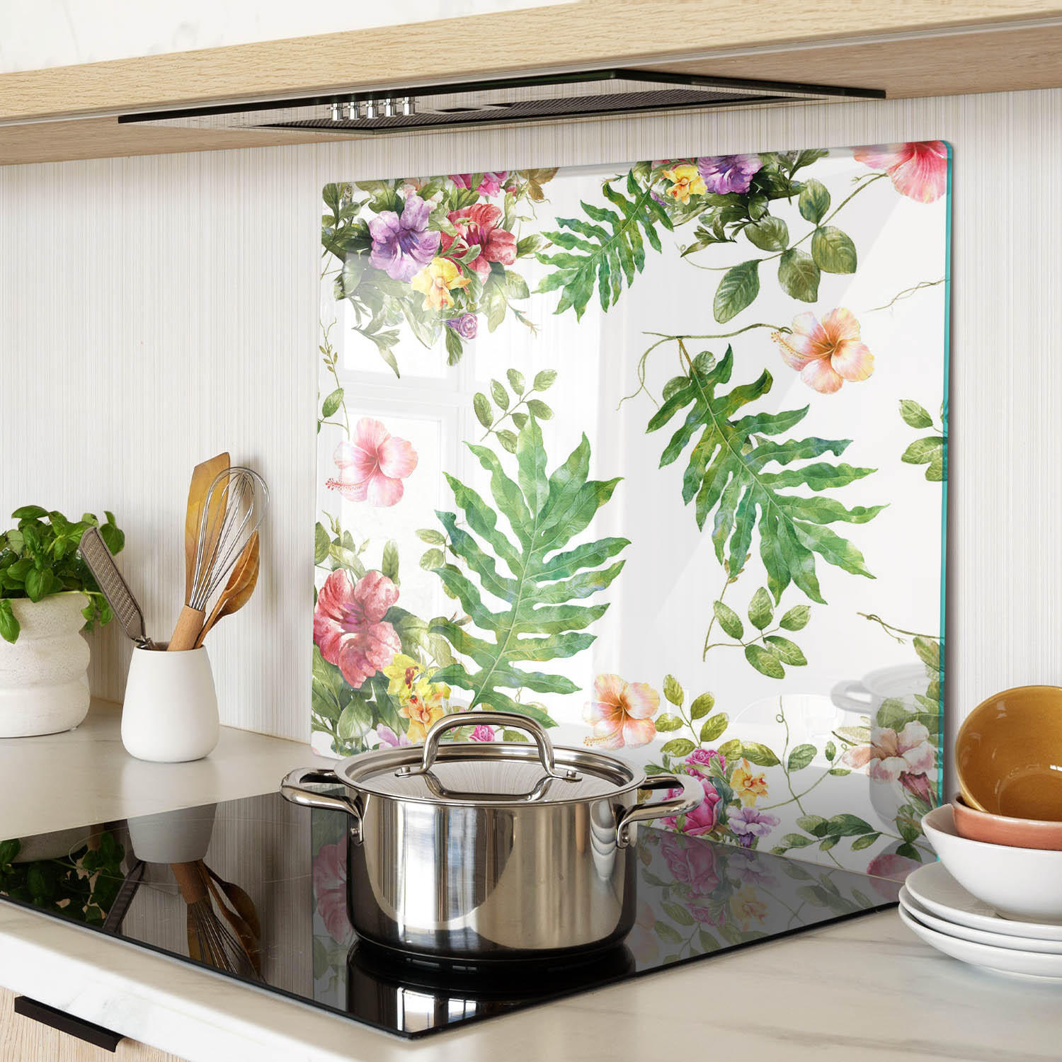 GLASPLATTE 60x52 cm Blumenmuster - Grün, Glas (60/0.4/52cm) - TULUP