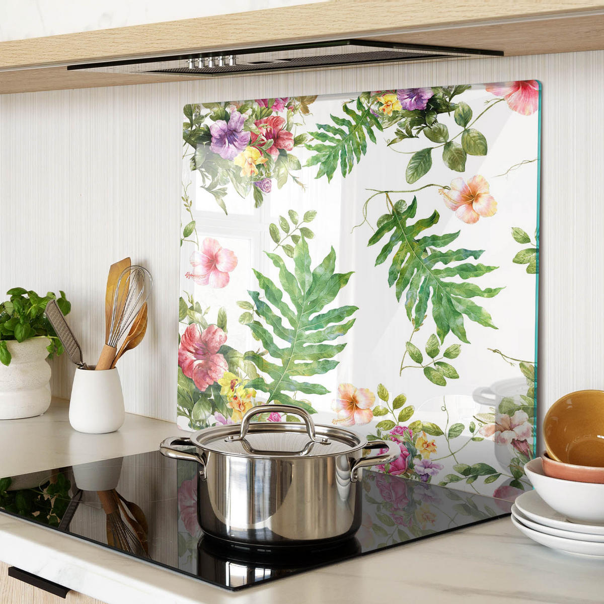 GLASPLATTE 60x52 cm Blumenmuster - Grün, Glas (60/0.4/52cm) - TULUP