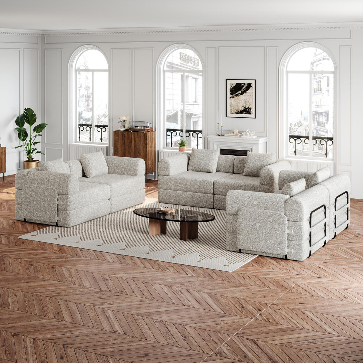 SITZGARNITUR DE-34539 modular Khaki - Sandfarben, Metall (183.8/69.8/274cm) - ComfortXL