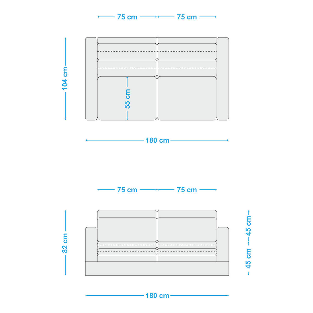 2,5-SITZER SOFA - Multicolor/Hellgrau, Textil (180/82/104cm) - home24