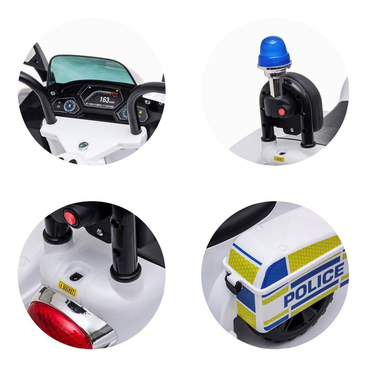 ELEKTROMOTORRAD Polizei weiß blau 3 Räder Scheinwerfer Musikfunktion - Blau, Kunststoff (77/42/50cm) - Chipolino