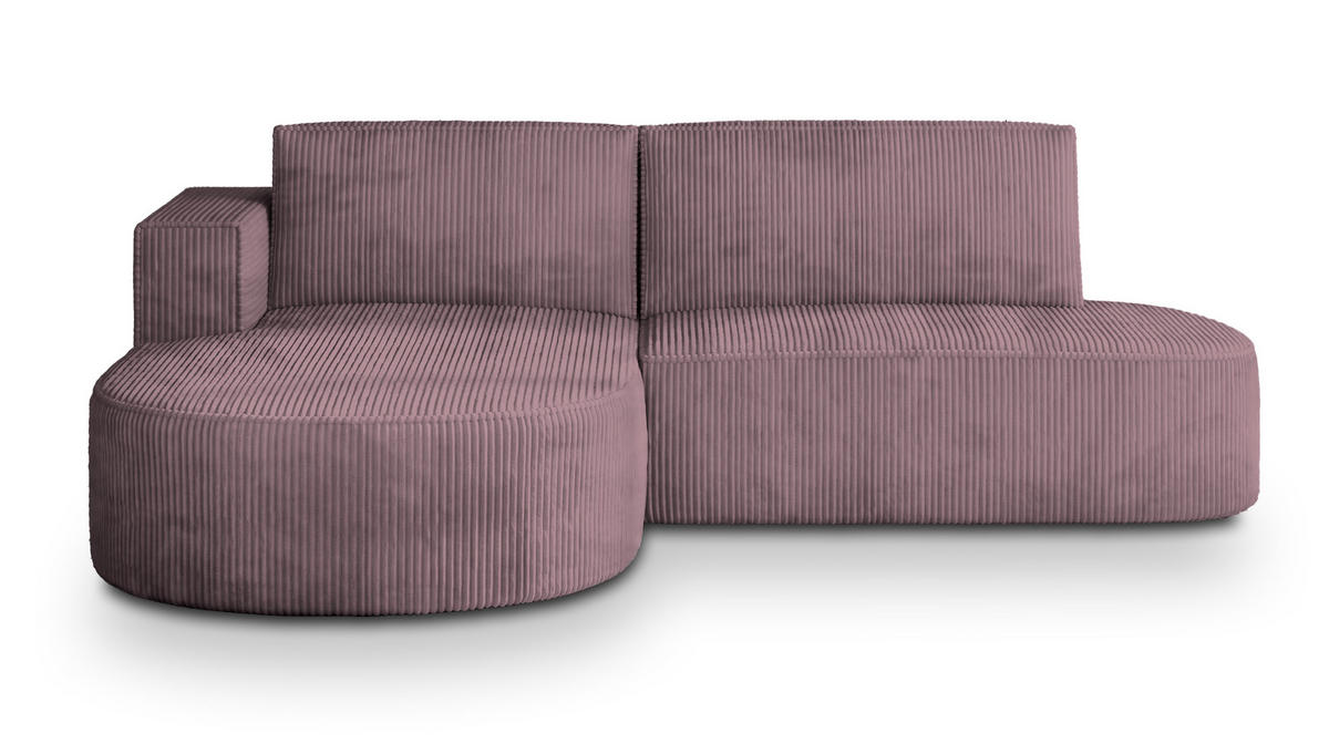 ECKSOFA CORTIO P L-S Lila Kordstoff mit Schlaffunktion - Lila, Holz (265/174cm) - MASSENO