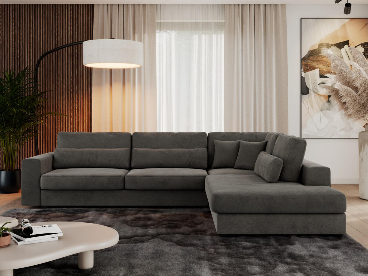 ECKSOFA Savona Dunkelgrau Velvet - rechts - Dunkelgrau/Schwarz, Kunststoff/Textil (249/316cm) - MKS