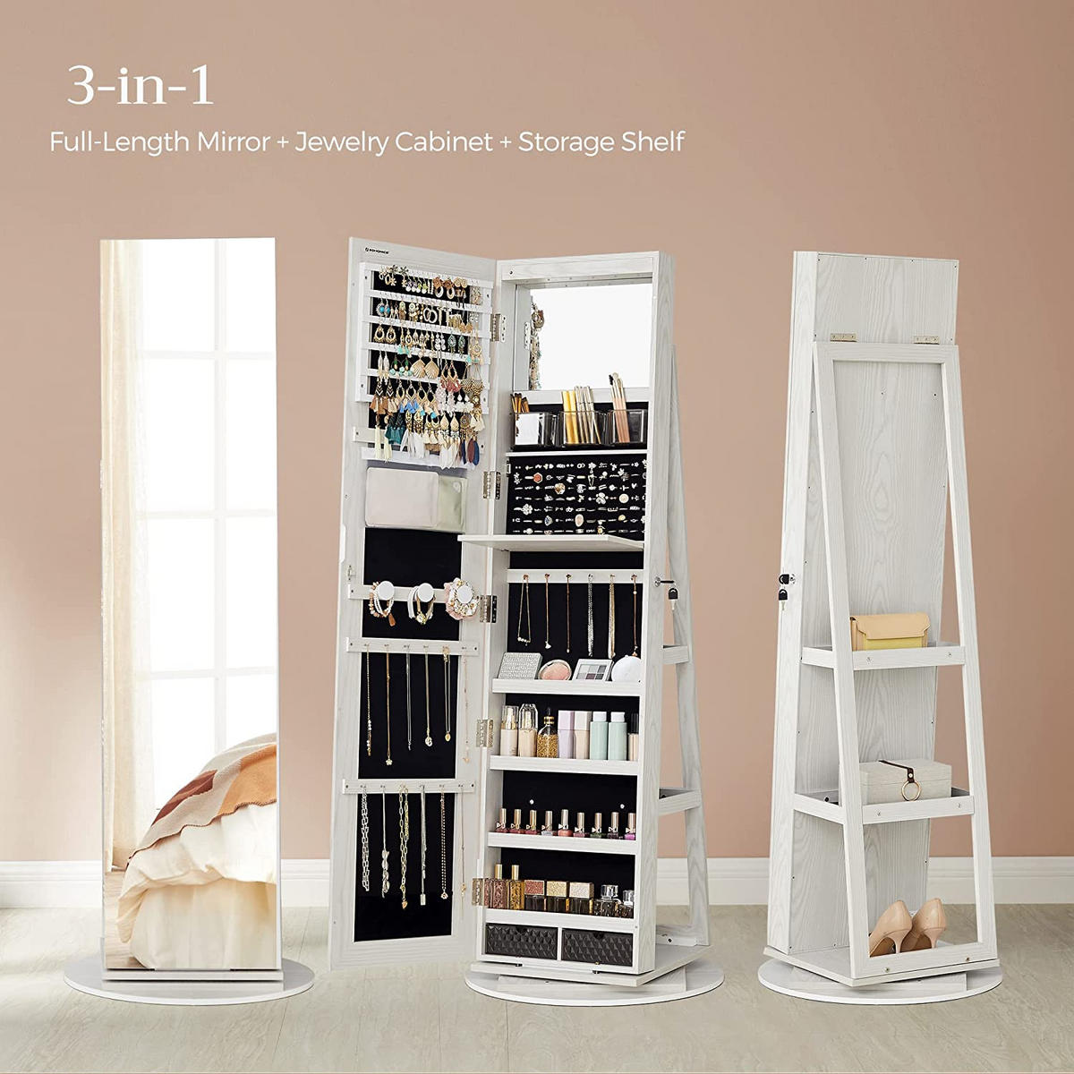 SCHMUCKSCHRANK Abu Dhabi - Weiß, Metall (54.5/162/54.5cm) - Hansiro