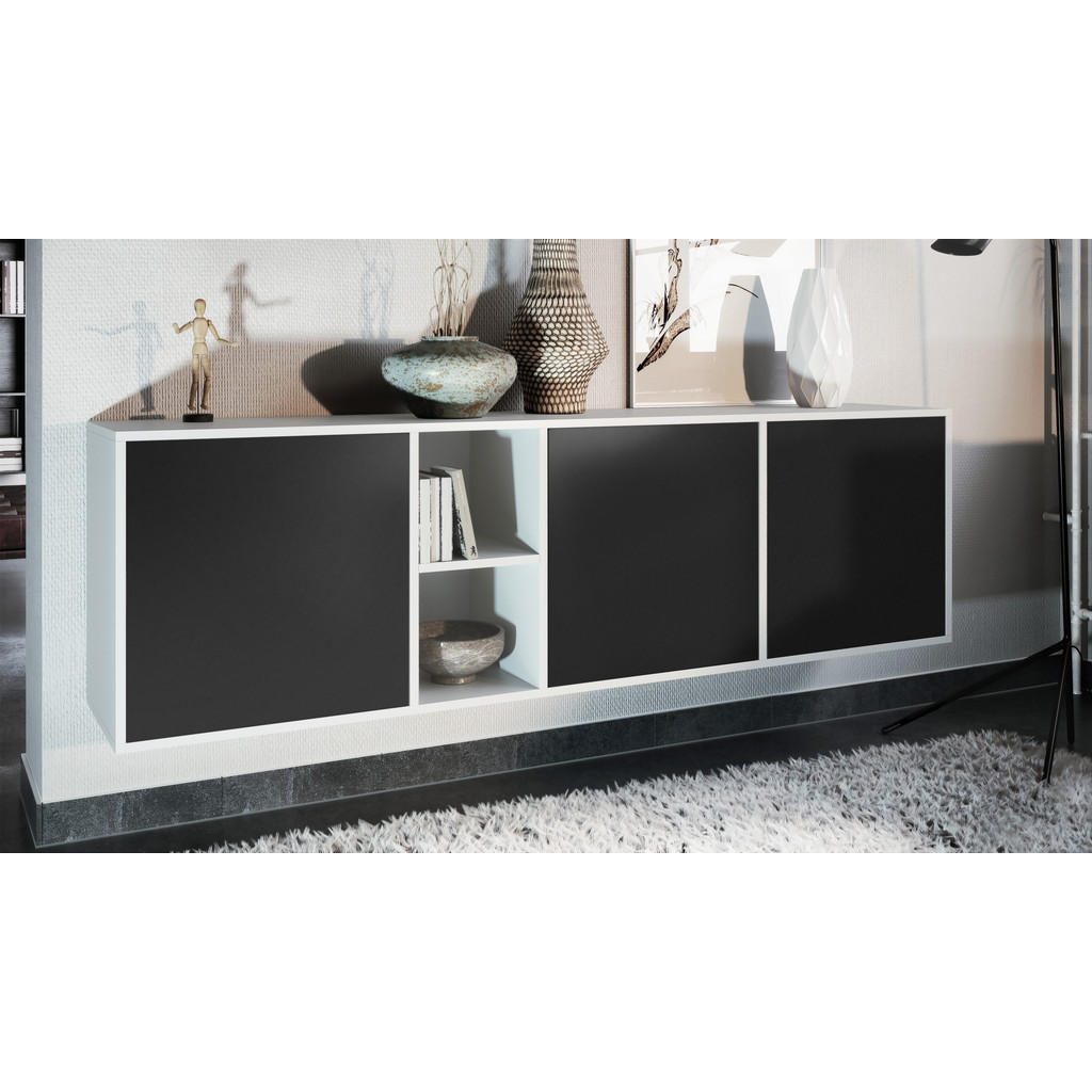 Thumbnail - Vladon Sideboard, Schwarz, Holzwerkstoff, 182x53x35 cm, Wohnzimmer, Kommoden & Sideboards, Sideboards