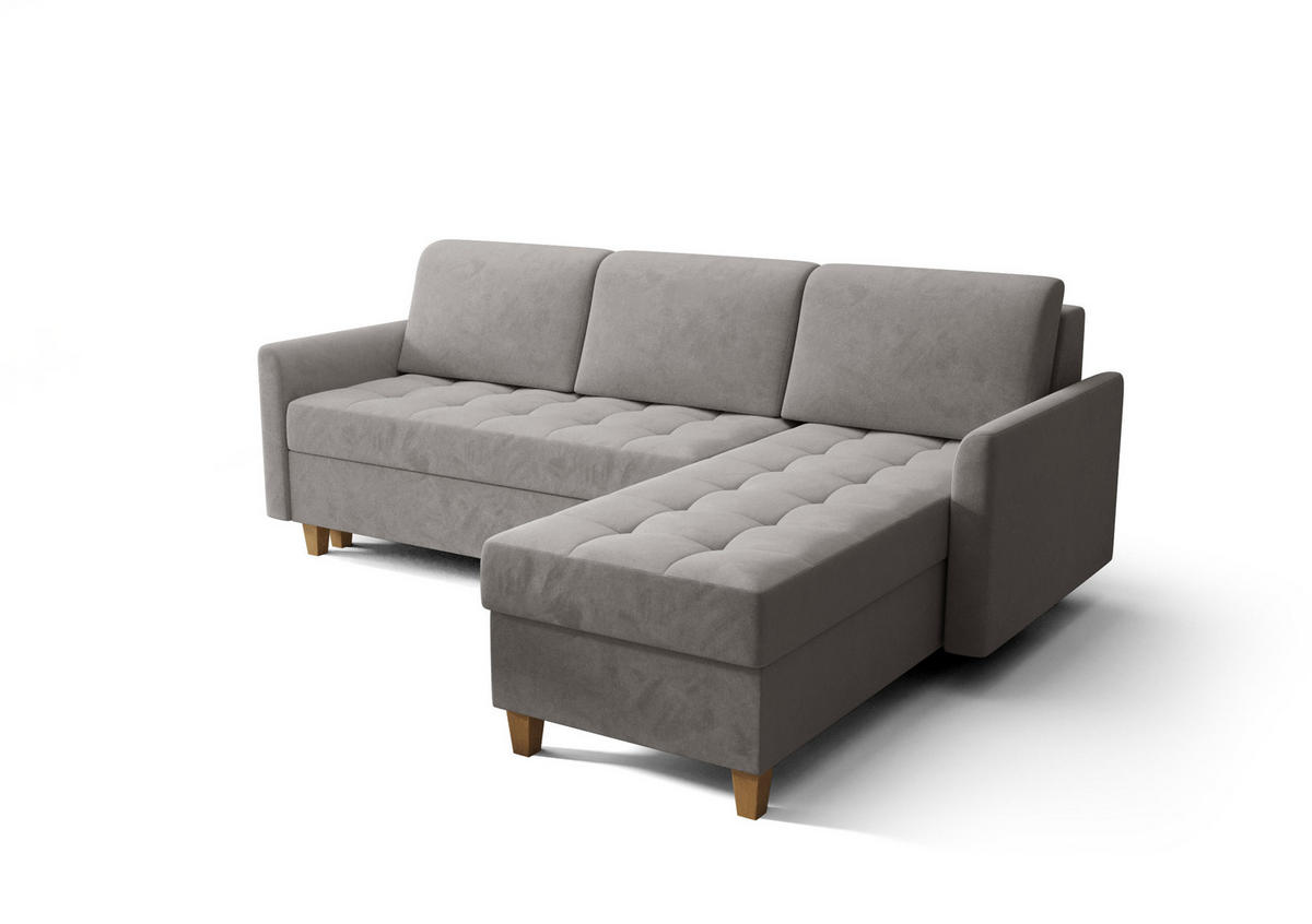 ECKSOFA KONGO RBN08, Eckcouch in L-Form mit Schlaffunktion, Farbe: Grau, Velourstoff, Ottomane Rechts - Grau, Textil (240/180cm) - O-Sofa