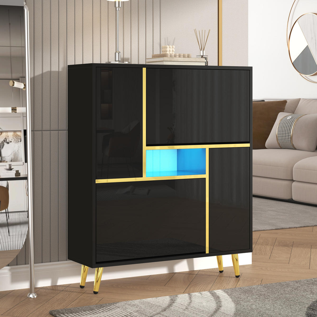 SCHUHSCHRANK LED 80x25x96 cm schwarz - Schwarz, Holzwerkstoff (80/96/25cm) - LEBENLANG