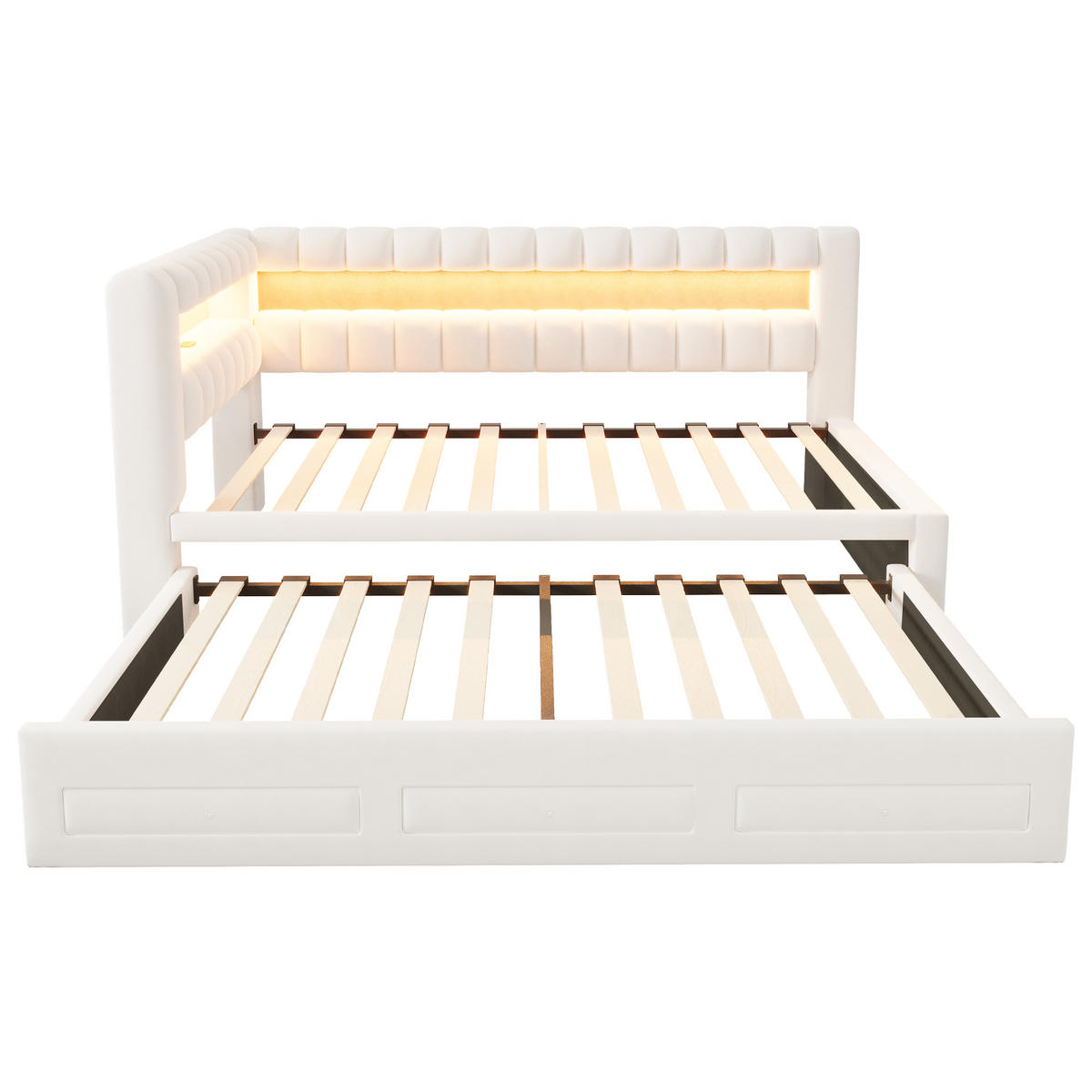 AUSZIEHBETT 90/190 cm mit LED und USB, DE-41714, in Beige - Beige, Holzwerkstoff (90/190cm) - ComfortXL