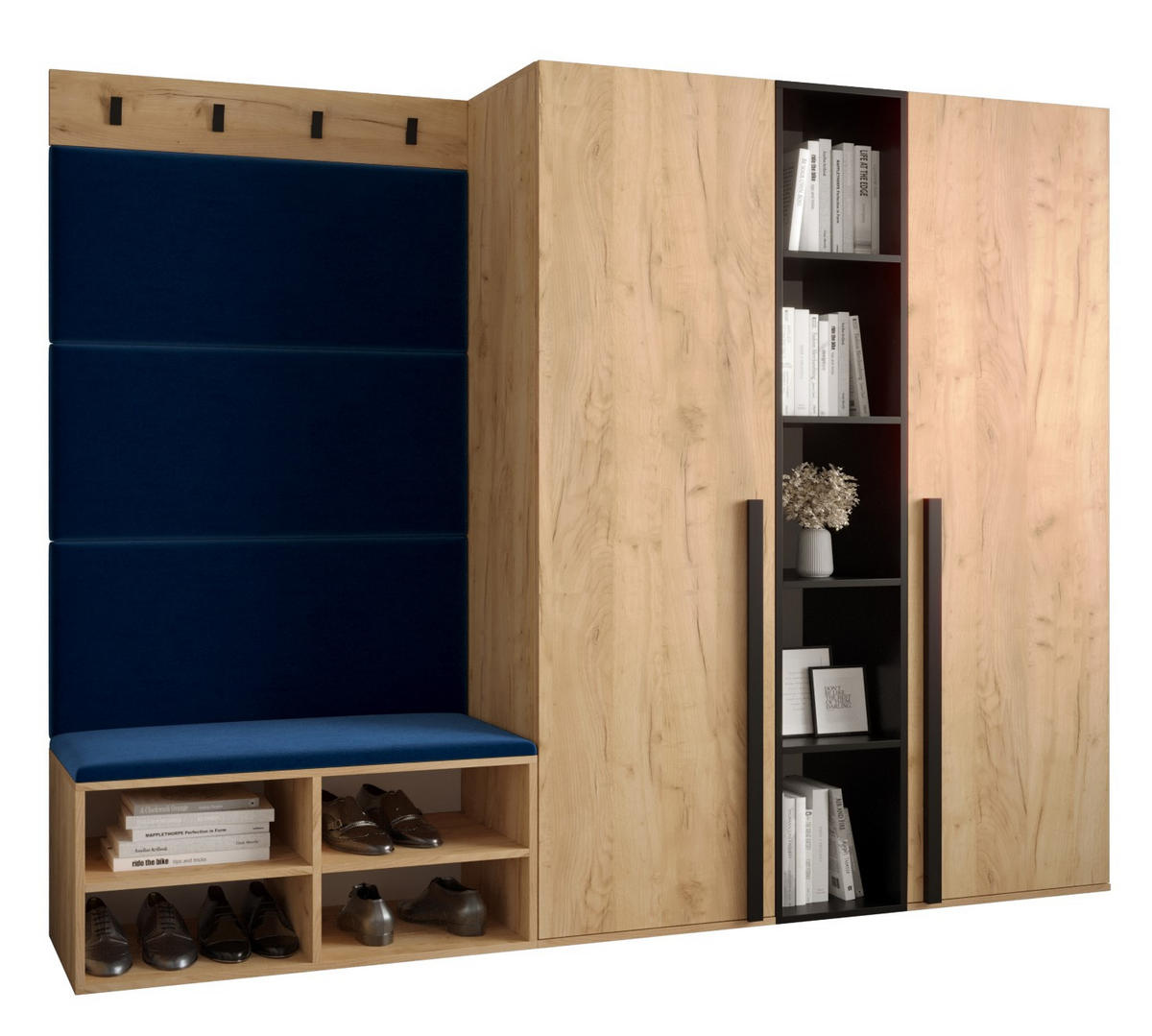 GARDEROBEN-SET 214/184/42 - Eichefarben/Schwarz, Holz/Kunststoff (214/184/42cm) - MÖBEL KRYSPOL