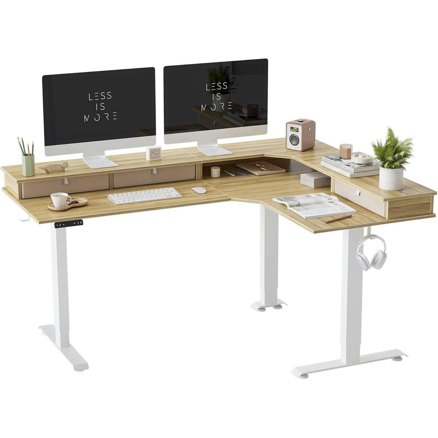 SCHREIBTISCH L-Form Höhenverstellbar Elektrisch 160 x 120 cm Weiß/Hellbraun - Multicolor, Holzwerkstoff (160/120/120cm)