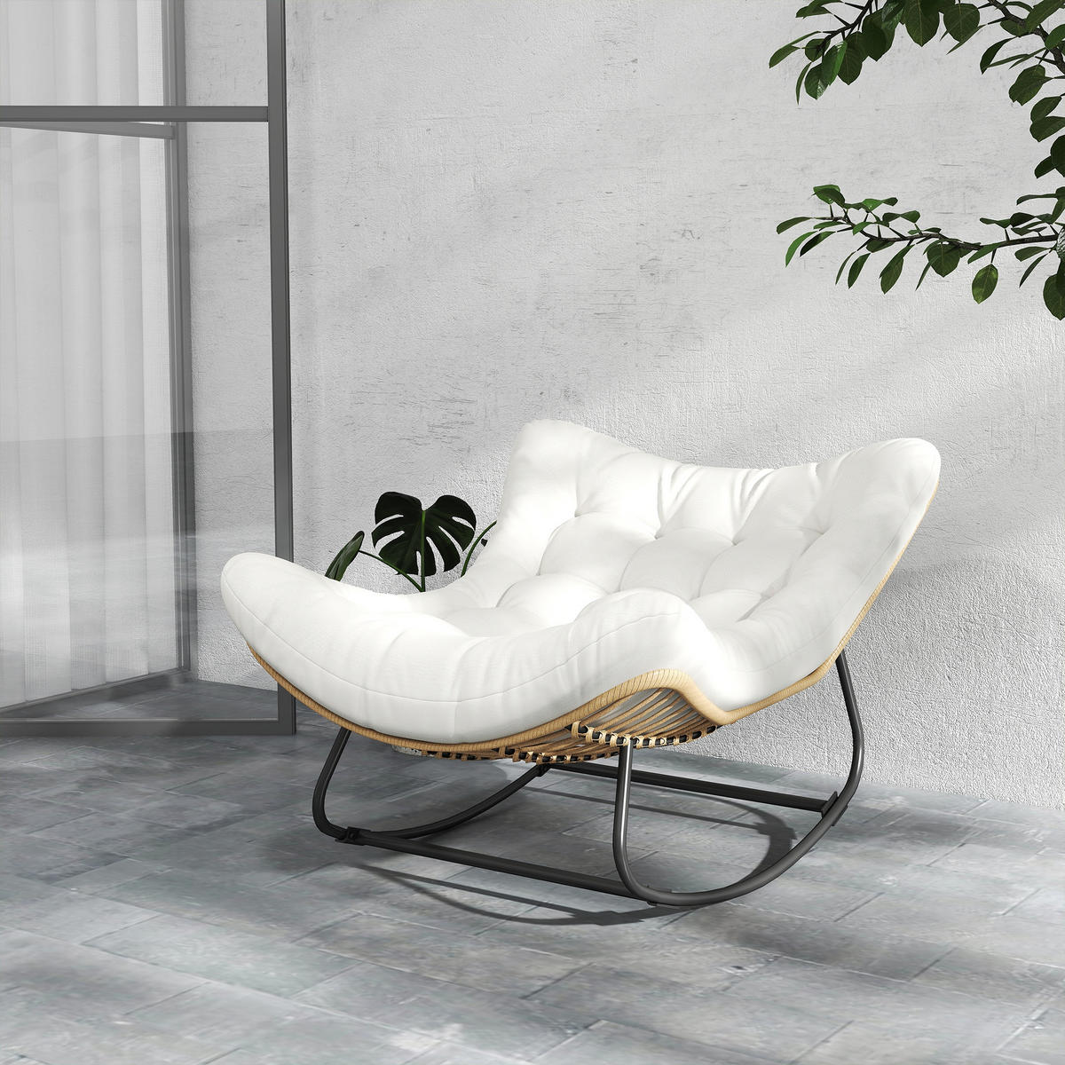 SCHAUKELLSTUHL DE-13621 eiförmig mit Polster Creme - Creme, Metall (98/74/111cm) - ComfortXL