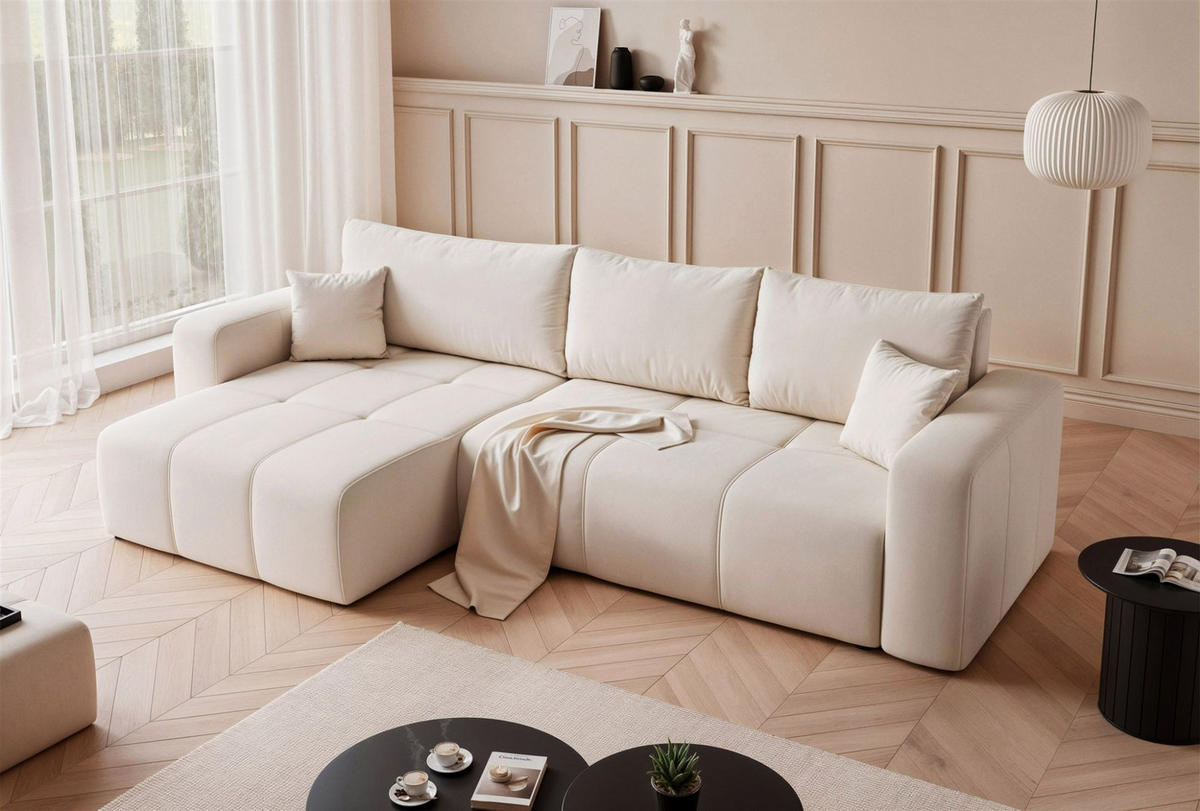 ECKSOFA Leros Xl Mit Schlaffunktion - Creme, Holzwerkstoff/Textil (278/145cm) - Fun Möbel