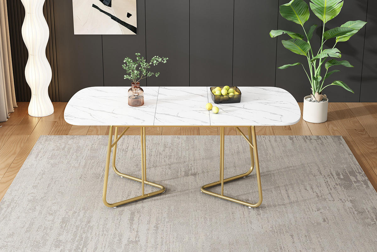 JEDÁLENSKÝ stôl 140/180/80 cm, MDF s mramorovým dekorom, biely, rozkladací - bridlicová, kompozitné drevo (180/80/75cm) - BEAOK