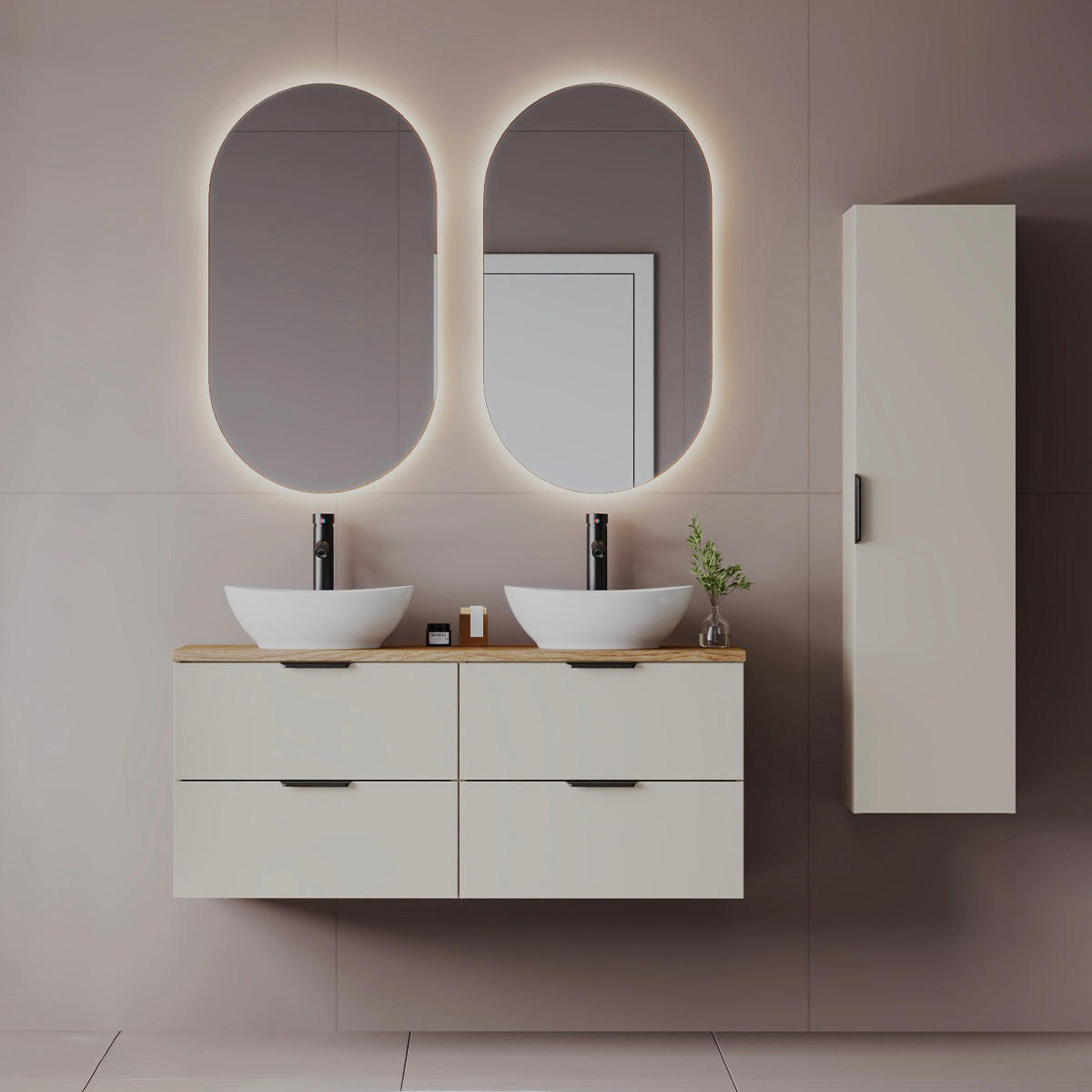 BADMÖBEL 120.6cm Astrid 2er-Set Kaschmir und Holz - Beige, Holzwerkstoff (120.6/52.2/46.5cm) - Petits-meubles