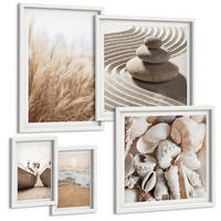 BILDER SET 5er Set - 50x50 cm & 20x30 cm & 40x60 cm Weißer Rahmen - Wolkenmeer, Traumfänger, Gras - Weiß, Kunststoff (40/60cm) - TULUP