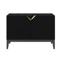 SIDEBOARD Demi 2D Long, Schwarz-Gold, Mit Gefrästen Fronten, Massive Buche - Schwarz, Holz/Holzwerkstoff (100.5/70/42cm) - Visby
