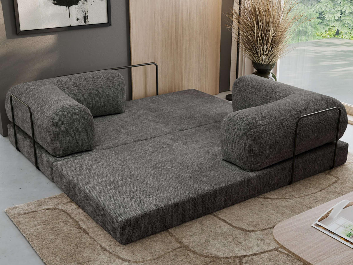 TROJMIESTNA POHOVKA ORSETTO - Tmavosivá Hrubo tkaná ženilka - čierna/tmavosivá, kov/textil (200/70/100cm) - MKS