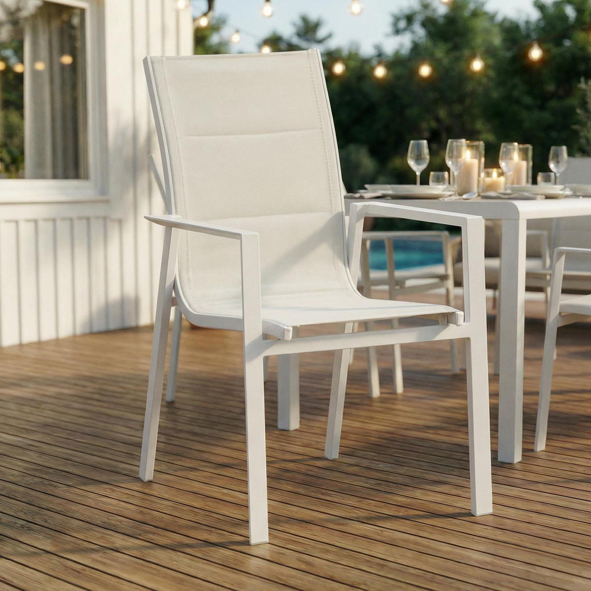 GARTENSTÜHLE TRAPANI 6er-Set weiß - Weiß, Textil (42/91/43cm) - IDIMEX