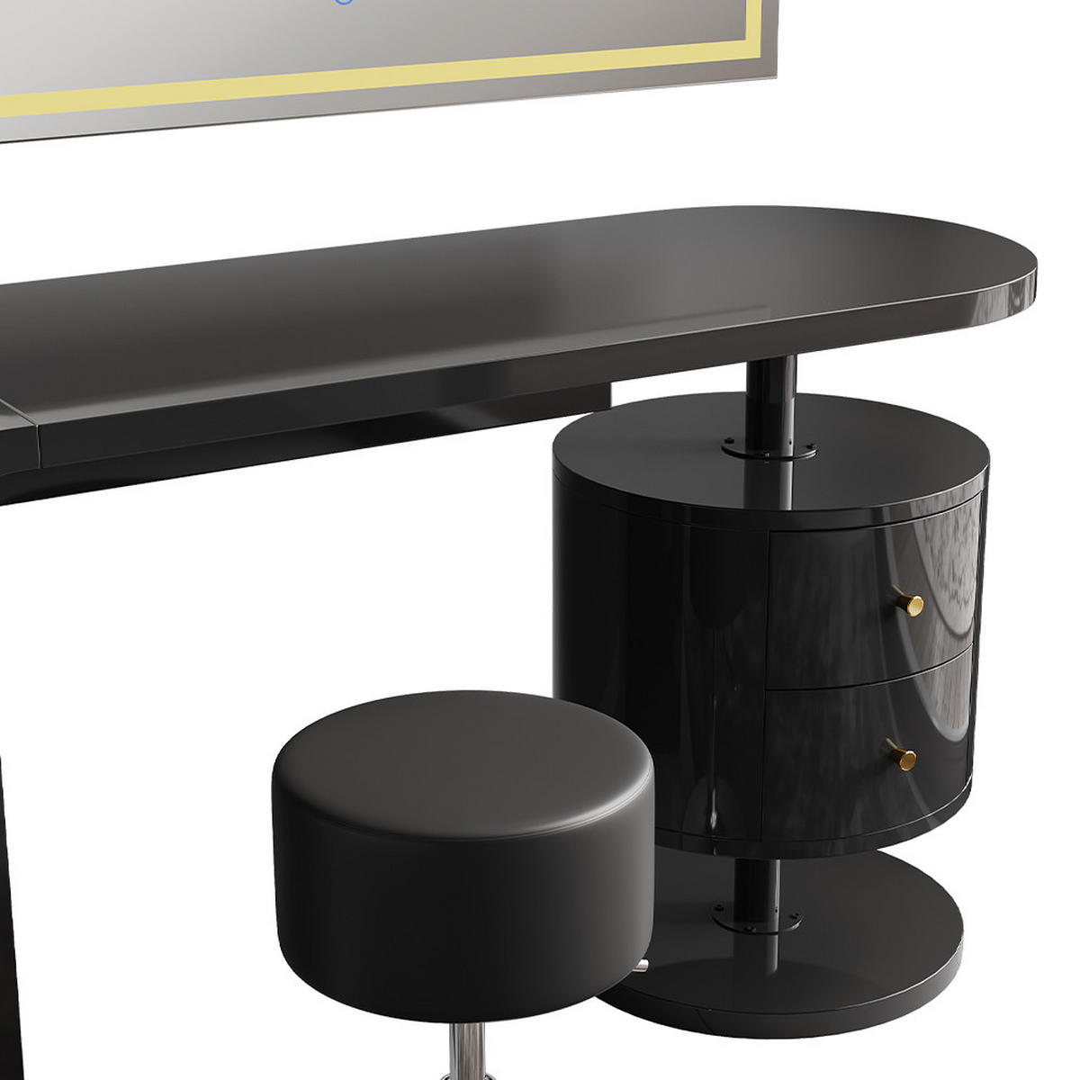 SCHMINKTISCH Lara Schwarz Hochglanz 120 cm mit LED-Spiegel und Hocker - Schwarz Hochglanz, Holzwerkstoff (120/76/50cm) - Vicco