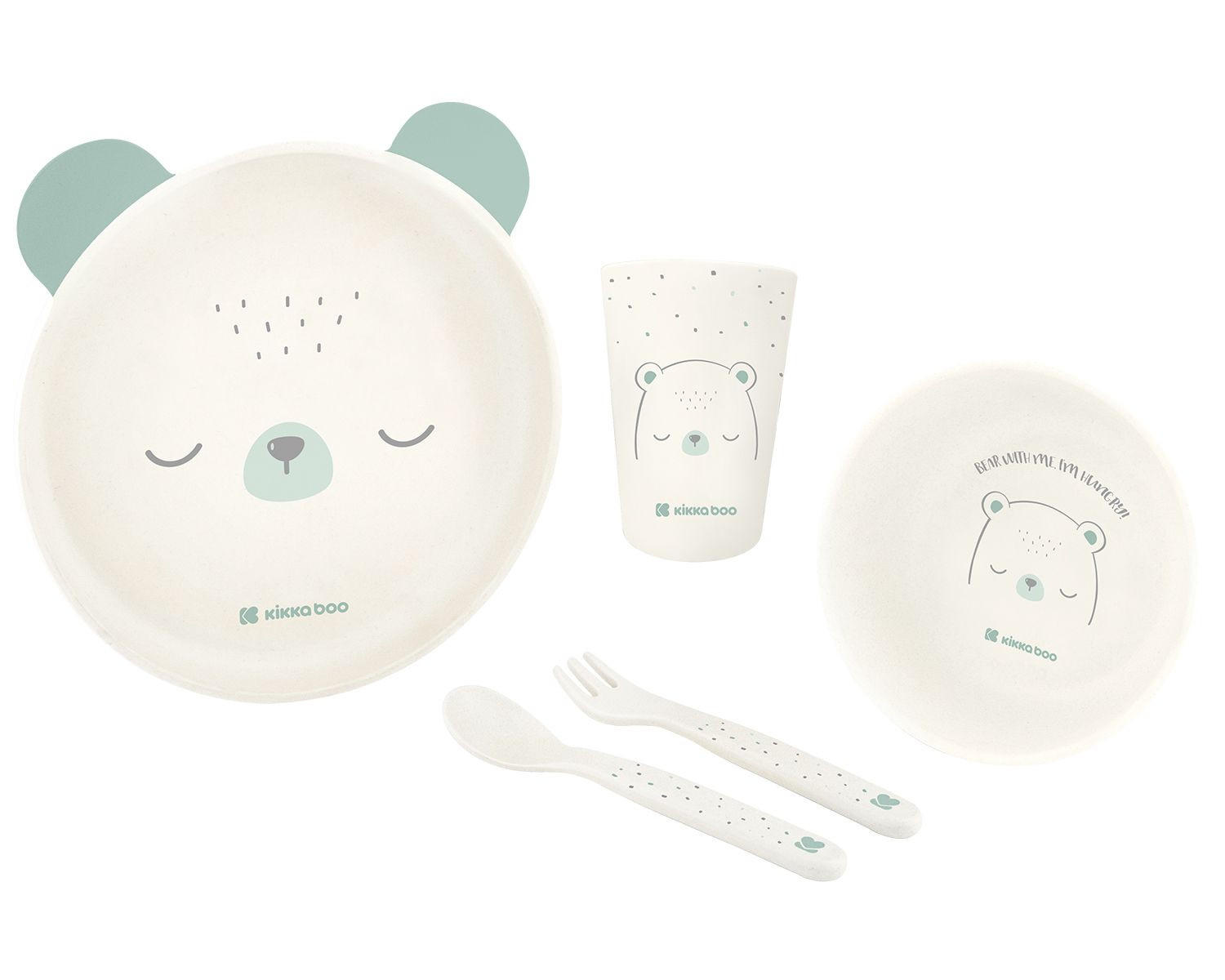 KINDERGESCHIRR Bear with me 5-teilig grün 180 ml, ab 6 Monaten, leicht zu reinigen, für unterwegs, kompakt - Grün, Kunststoff (17/2/18cm) - Kikka boo