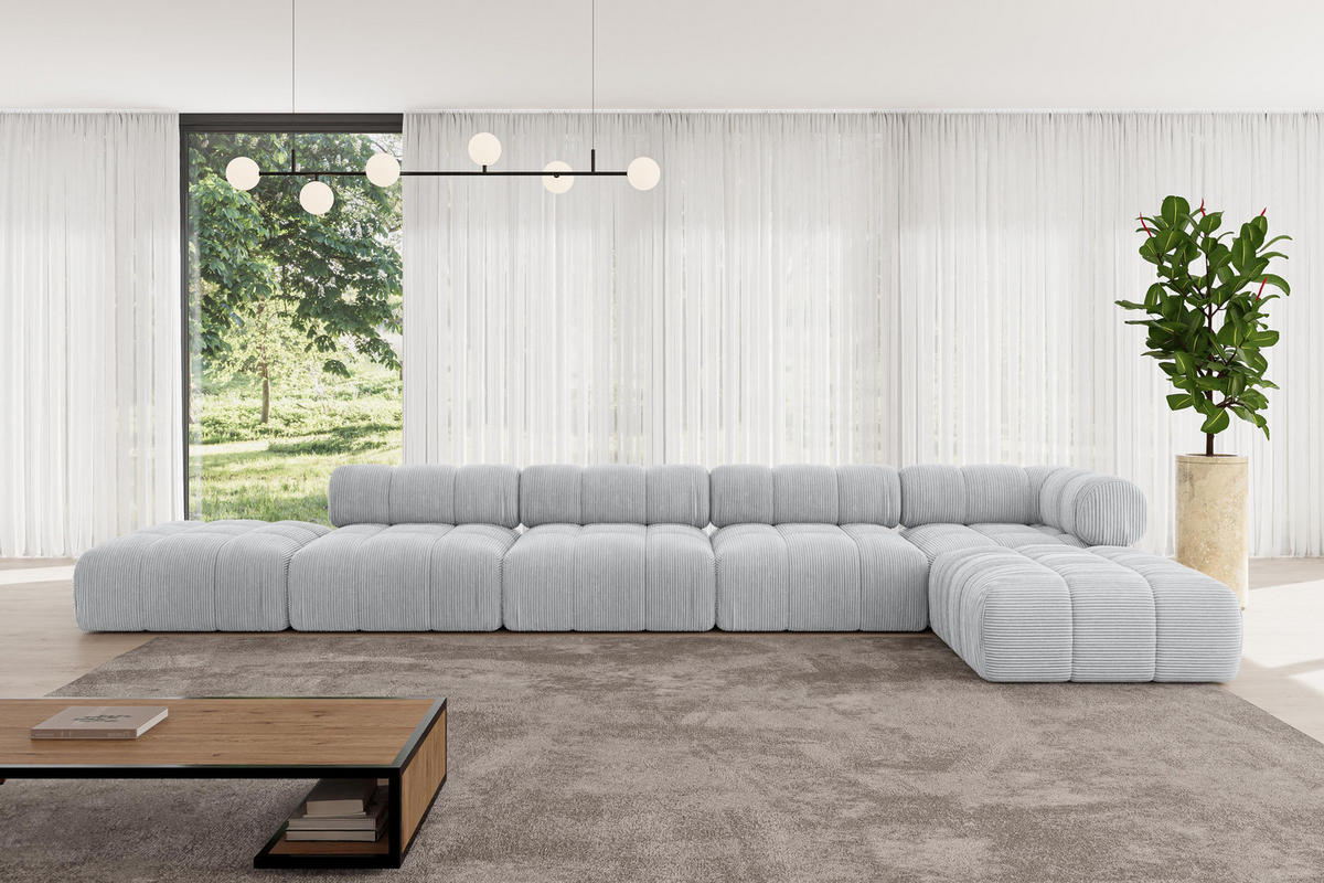 ECKSOFA modulares Sofa Kerru-L3 - 475x190x70 cm Grau Cord - Grau, Holzwerkstoff/Textil (475/190cm) - ALTDECOR