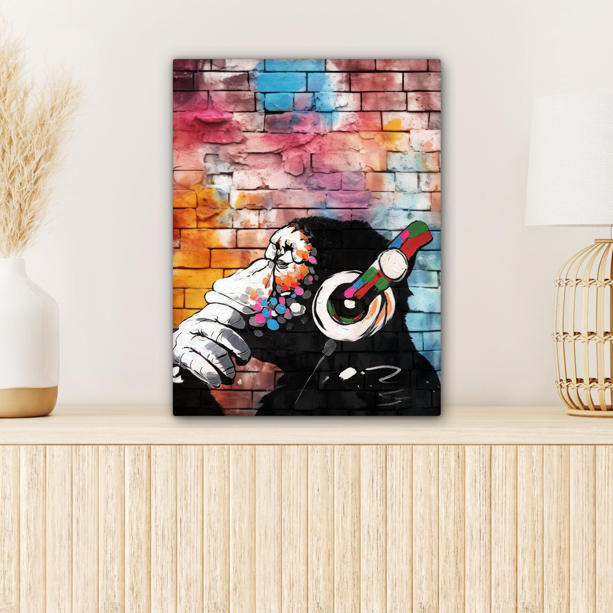 LEINWANDBILD Affe - Graffiti - Musik 30x40 cm - Multicolor, Textil (30/40cm) - MuchoWow