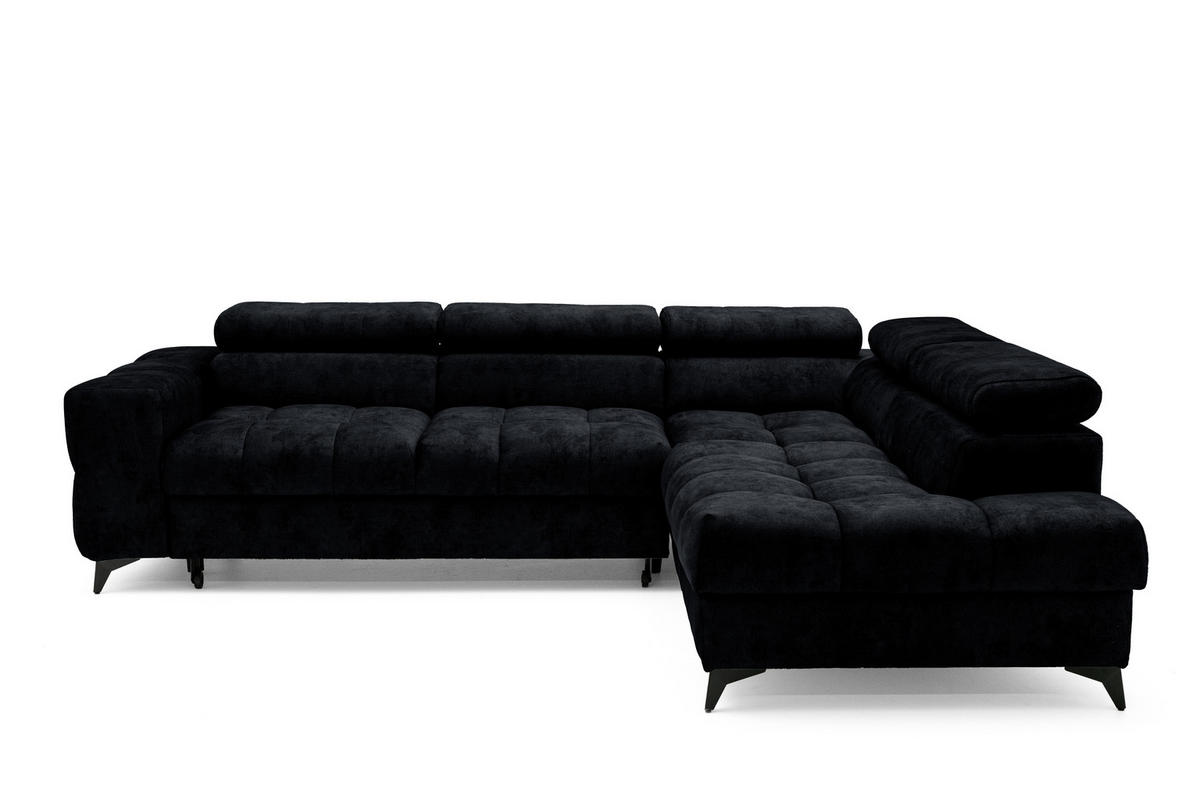 ECKSOFA PUDDING L Rechts mit Schlaffunktion 128x197 Velours Schwarz - Schwarz, Holz/Textil (204/270cm) - Muffo