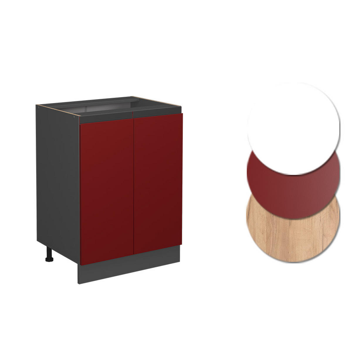 KÜCHENUNTERSCHRANK R-Line Rot 60 cm AP Marmor - Anthrazit/Rot, Holzwerkstoff (60/81.6/46cm) - Vicco