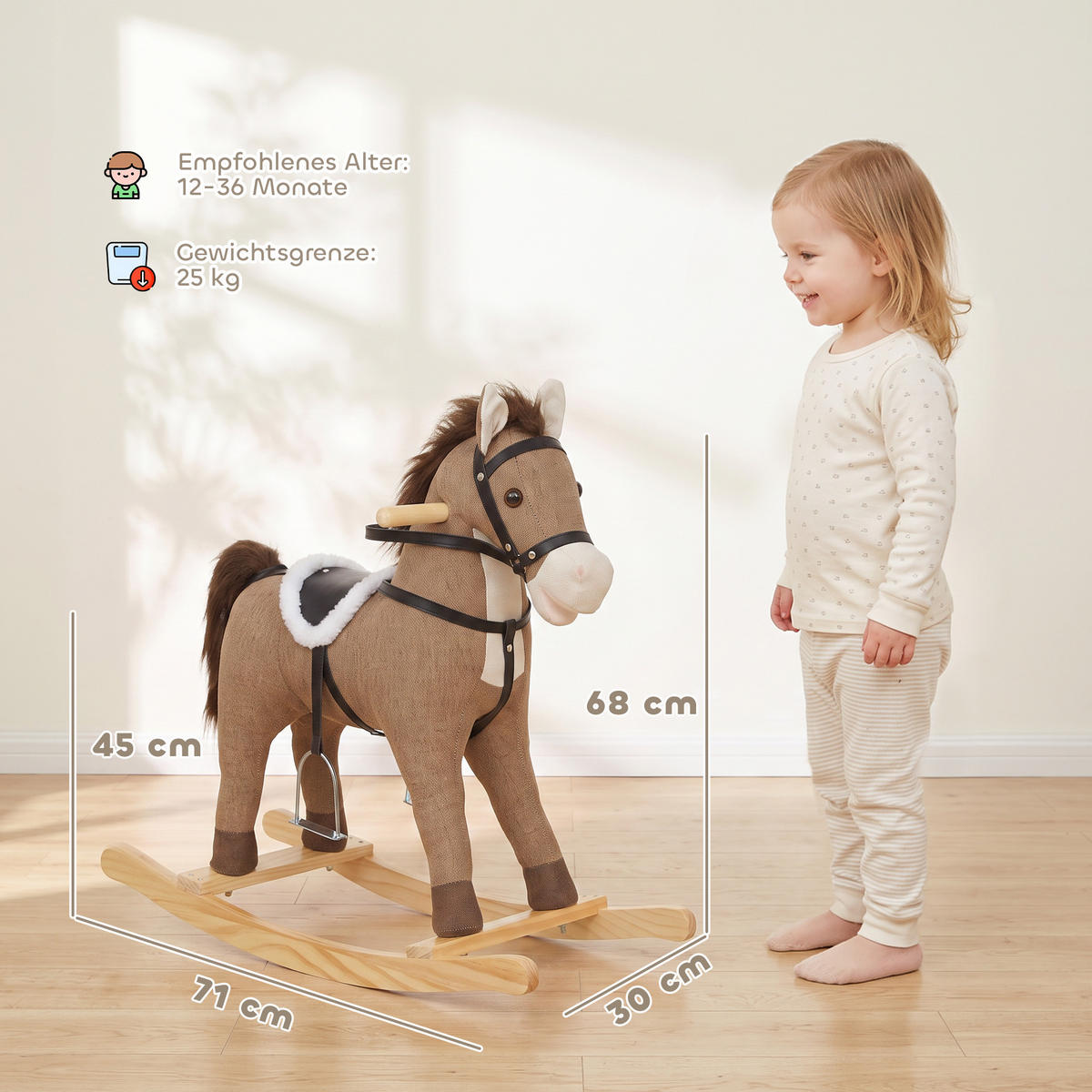 KINDER-SCHAUKELPFERD Polyester Metall Dunkelbraun - Dunkelbraun, Holz (30/68/71cm) - AIYAPLAY