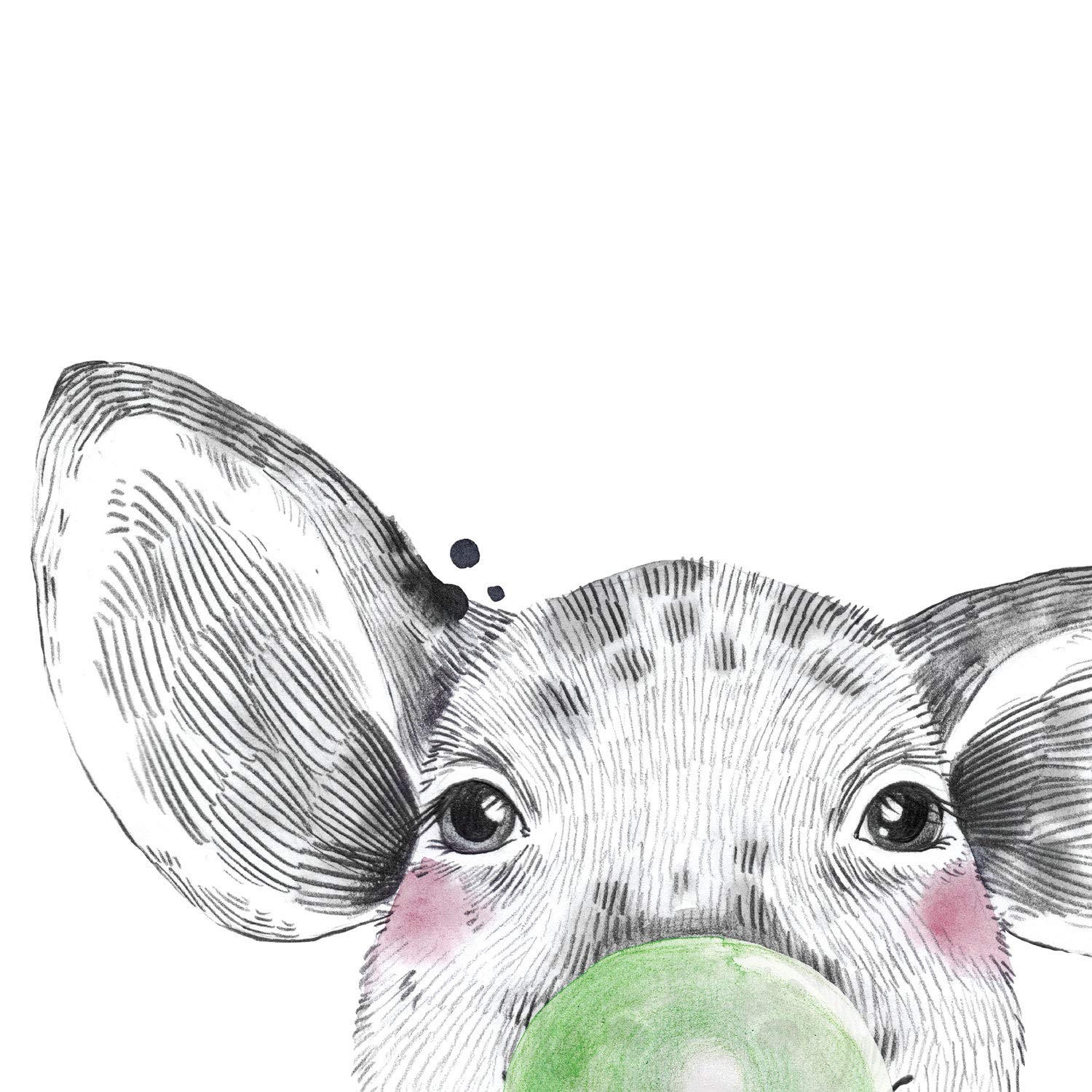 POSTER Set Mit 6 Tiere Babys Mit Kaugummi Schweinefleischkaninchenkuh Zorro Eule Hund - Schwarz, Papier (29/3cm) - Nacnic