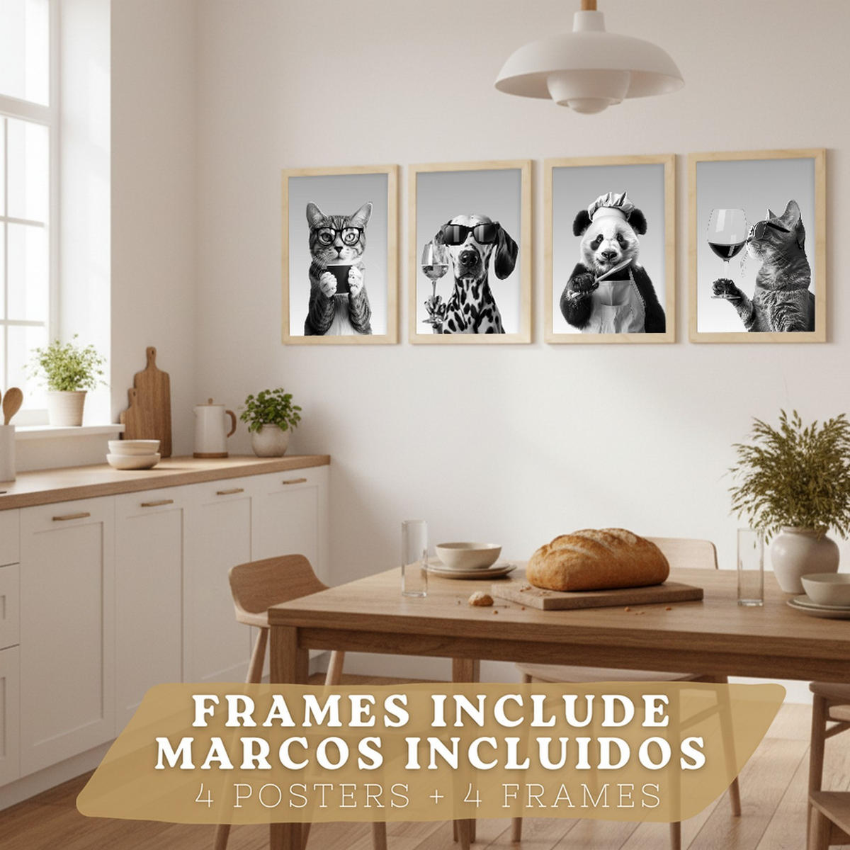 PLAKAT Sada 4 Byn Animals A3 bez rámu - čirá, papír (29.7/1/42cm) - Nacnic
