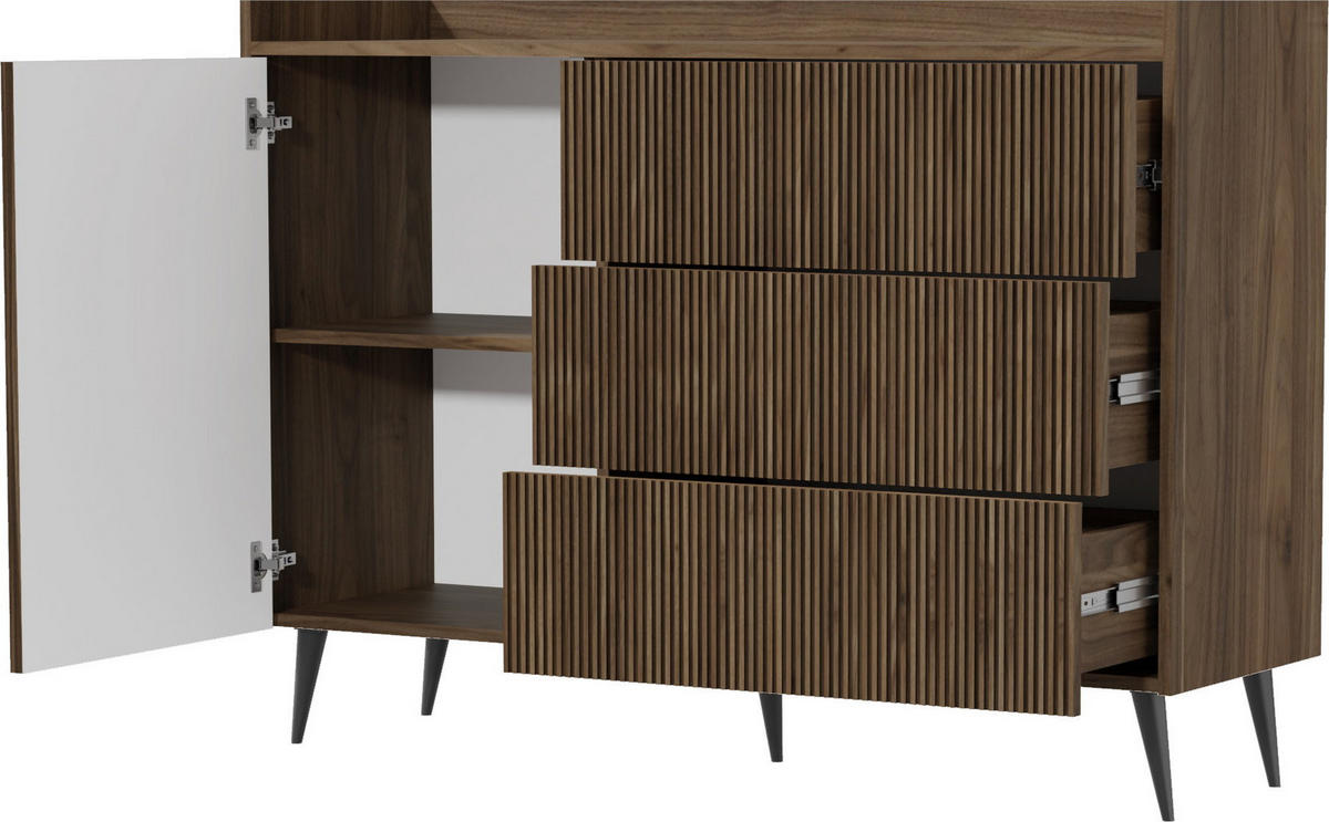 KOMMODE Arysa in Braun Walnuss Holzoptik 92/126/41 cm - Walnussfarben/Schwarz, Holzwerkstoff/Metall (126/92/41cm) - WFL GROUP