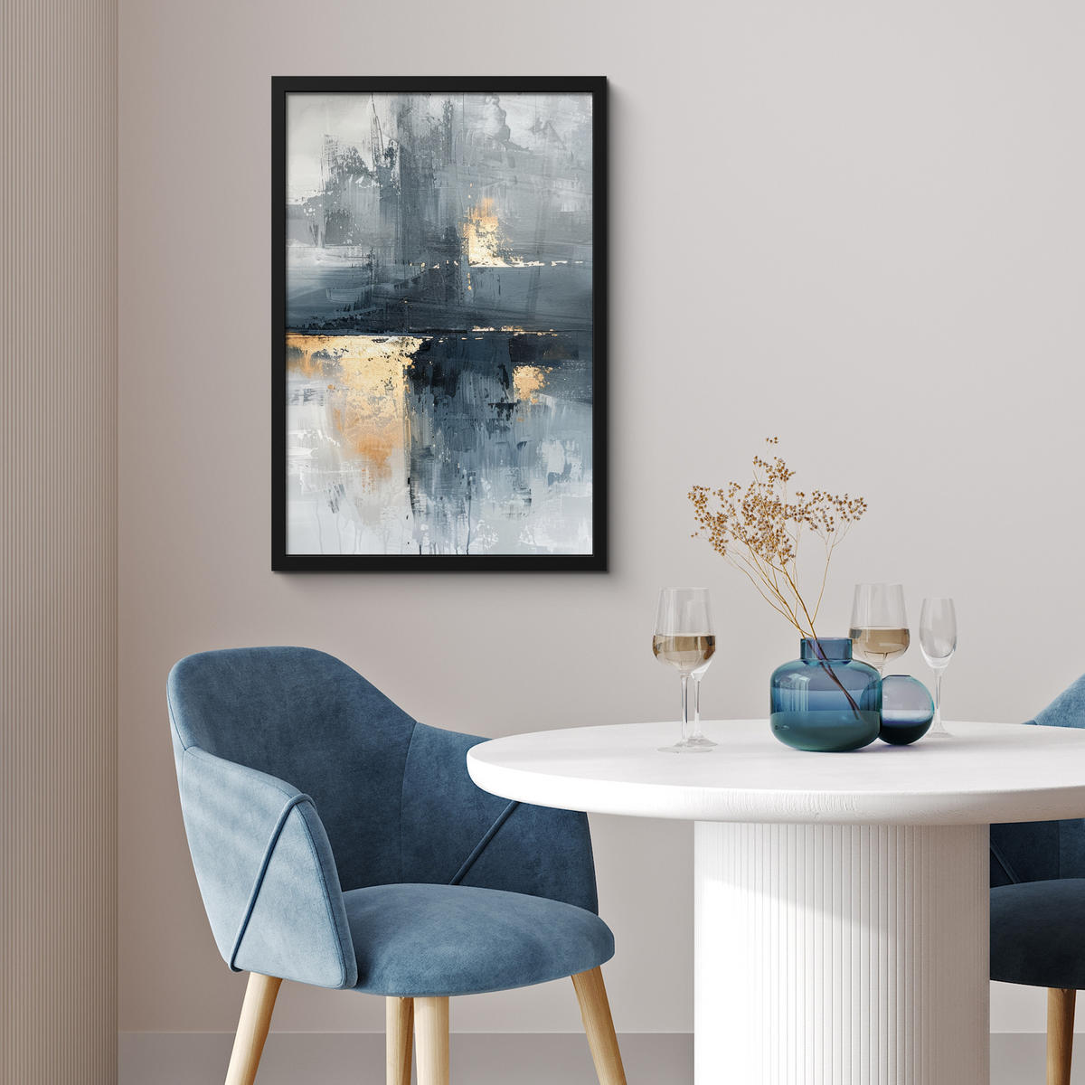 GERAHMTES BILD Kunst - Grau - Gold - Abstrakt 40x60 cm - Dunkelgrau, Papier (40/60cm) - MuchoWow