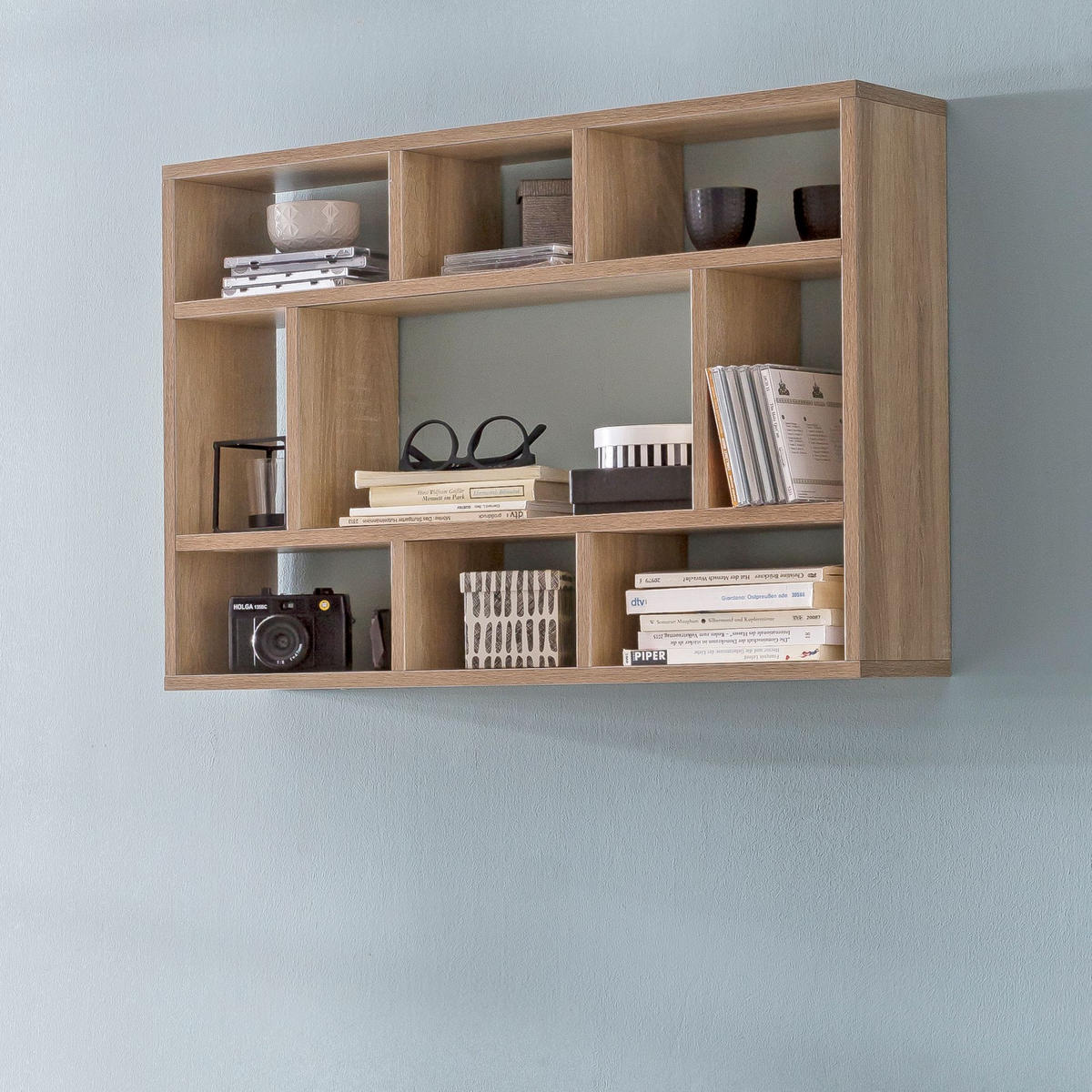 WANDREGAL MAGRA Spanplatte 9 Fächer Modern, Beige 75x16x51 cm - Beige, Holz (75/51/16cm) - KADIMA DESIGN
