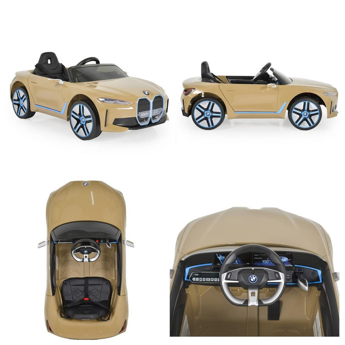 ELEKTROAUTO BMW i4 MP3 gold EVA-Reifen Fernbedienung Lichter bis 30 kg - Goldfarben, Kunststoff (115/67/45cm) - Moni
