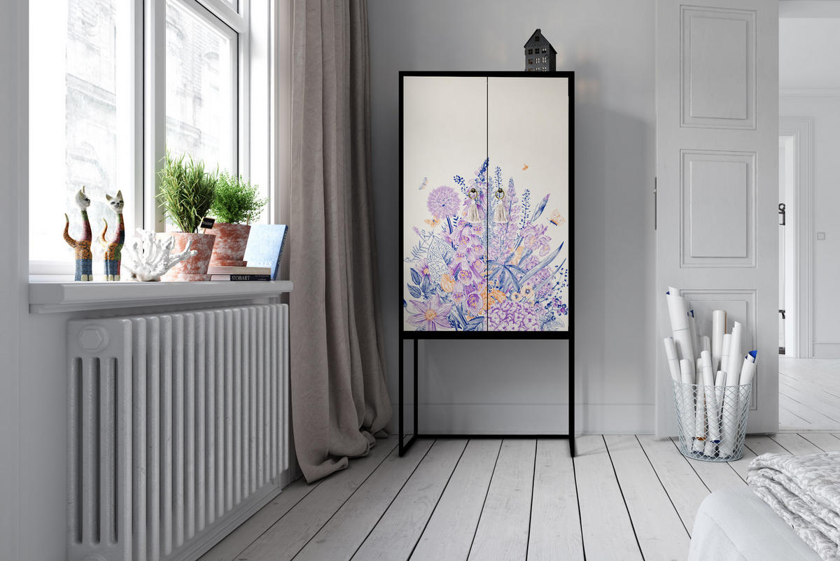 SCHRANK-SIDEBOARD aus MDF mit mehrfarbigem Blumendruck ALVA GINA - Multicolor, Holzwerkstoff (75/165/45cm) - RNT By Really Nice Things