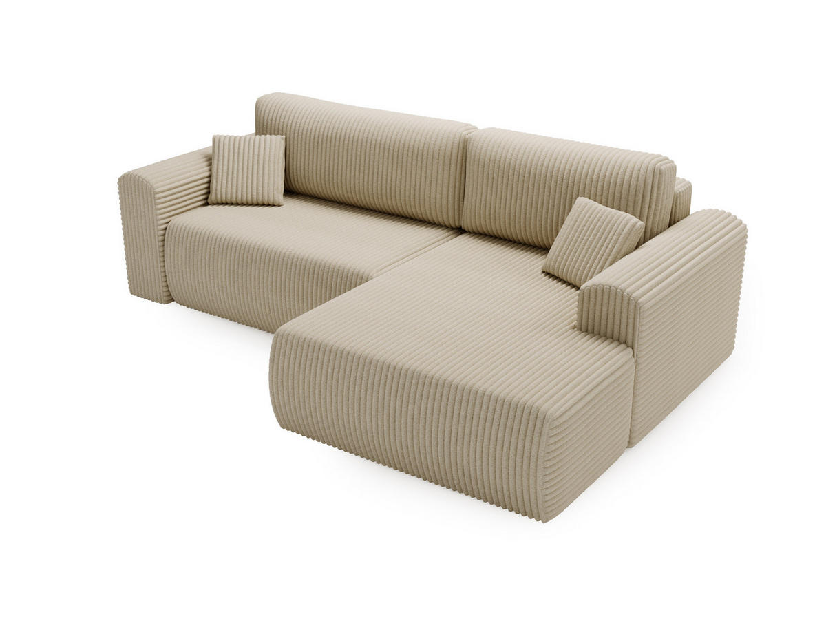 ECKSOFA Linea Creme, Sofa mit Schlaffunktion, rechte seite - Creme, Holzwerkstoff/Textil (257/177cm) - Bettso