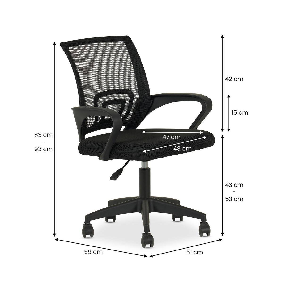 BÜRODREHSTUHL JAKE - Schwarz, Textil (60/86/53cm) - IDIMEX
