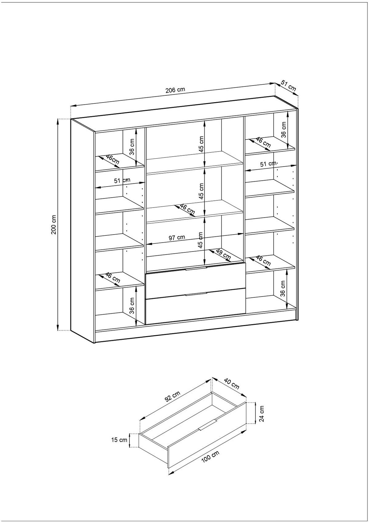 KLEIDERSCHRANK – 206 cm – Kelly – Graphitfarben – KS-GEN0268 - Graphitfarben, Holzwerkstoff (206/200/51cm) - hi-markt