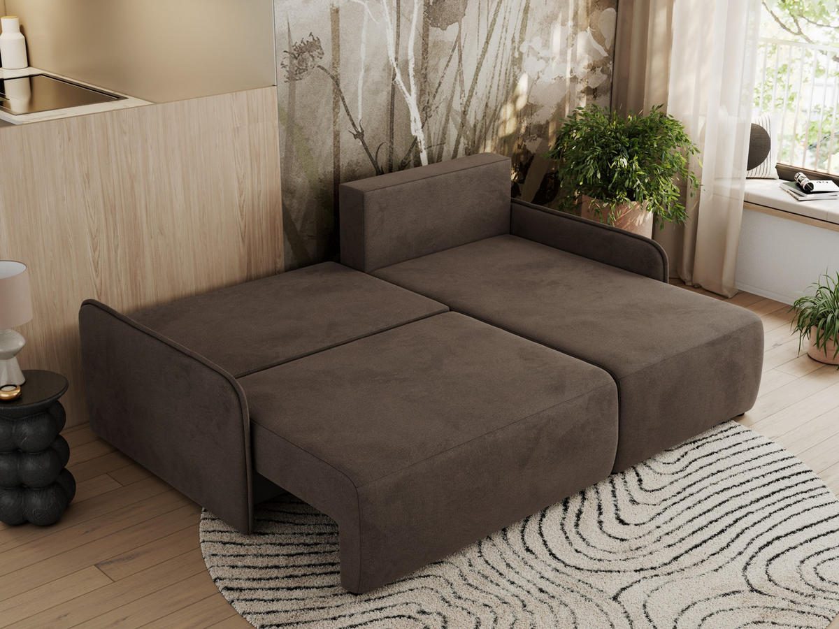 ECKSCHLAFSOFA ARPA L Braun Velvet - rechts - Schwarz/Braun, Kunststoff/Textil (150/198cm) - MKS