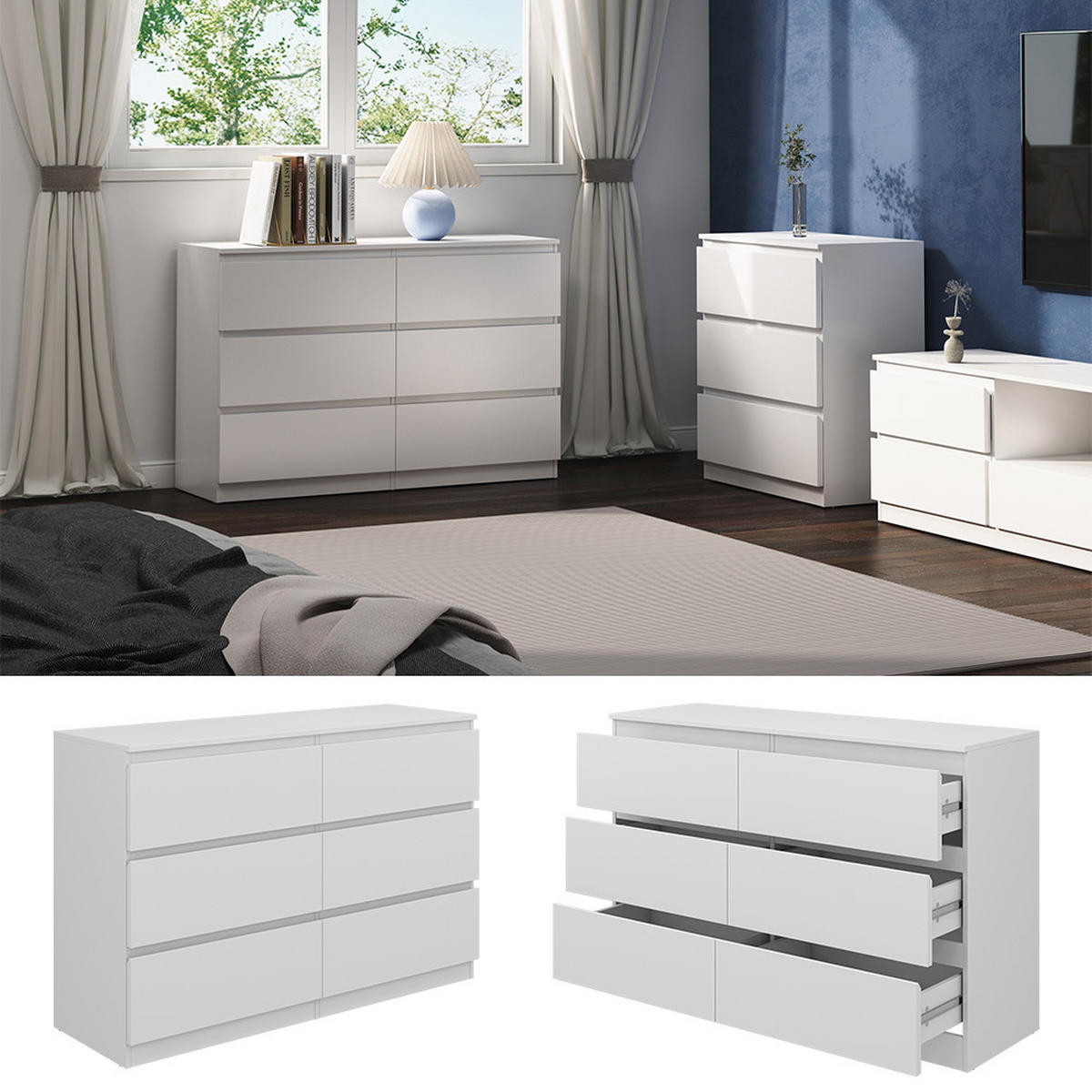 KOMMODE Calisto Weiß 120 x 78.5 cm - Weiß, Holzwerkstoff (39/78.5/120cm) - Vicco