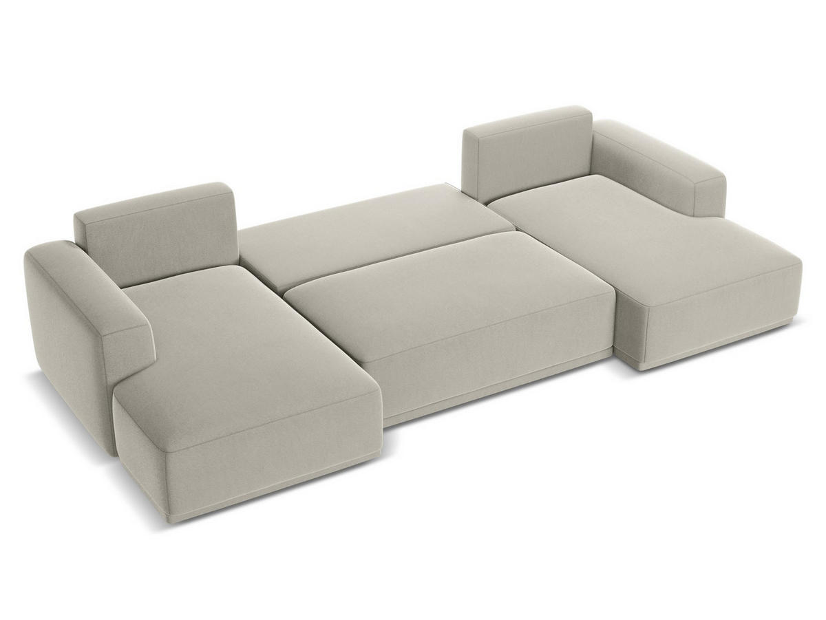 WOHNLANDSCHAFT Samt Stoff Creme - Perlmutt/Creme, Kunststoff/Textil (333/91/160cm) - Makamii