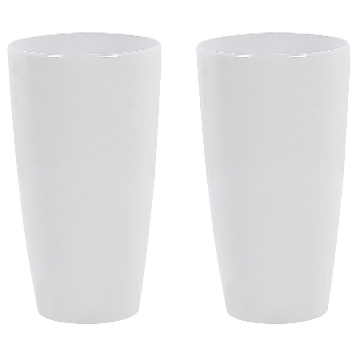 BLUMENTOPF 2er-Set weiß rund 32/32/58 cm Tseria - Weiß, Stein (58cm) - Beliani