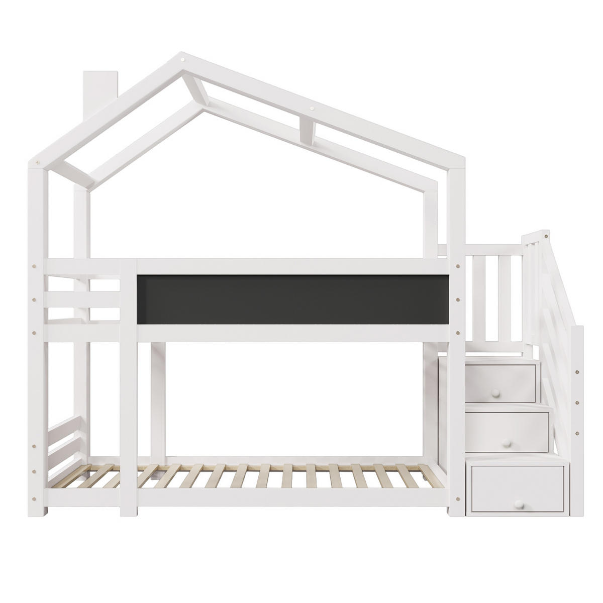 ETAGENBETT Baumhaus 90/200 cm Weiß mit Stauraum und Wandtafel - Weiß, Holzwerkstoff (90/200cm) - OKWISH