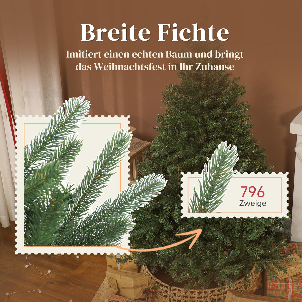 WEIHNACHTSBAUM künstlich 180cm Christbaum mit dichten Zweigen Metallständer - Grün, Kunststoff (180cm) - HOMCOM