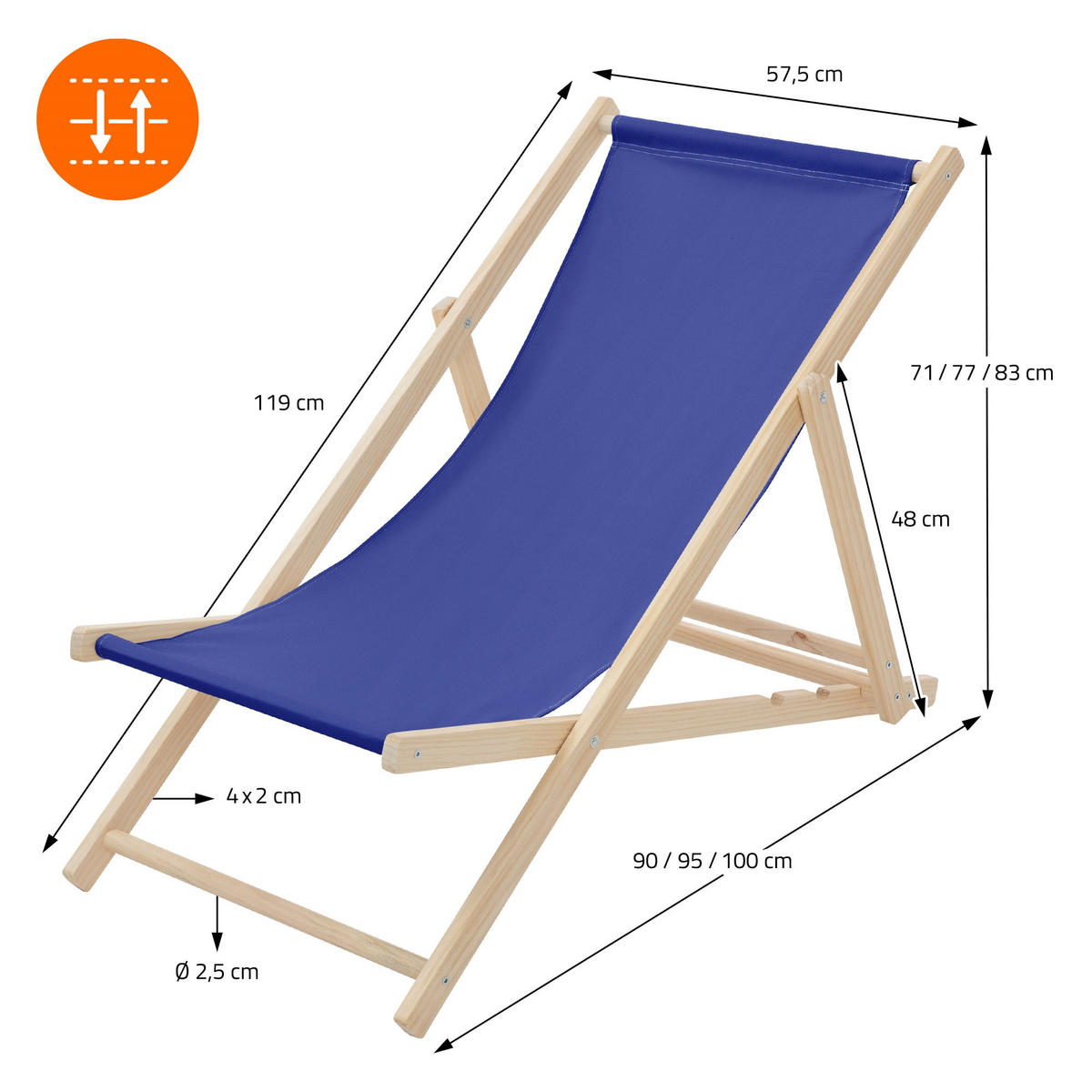 LIEGESTUHL Dunkelblau - Blau, Holz (57.5/83/100cm) - ECD-Germany